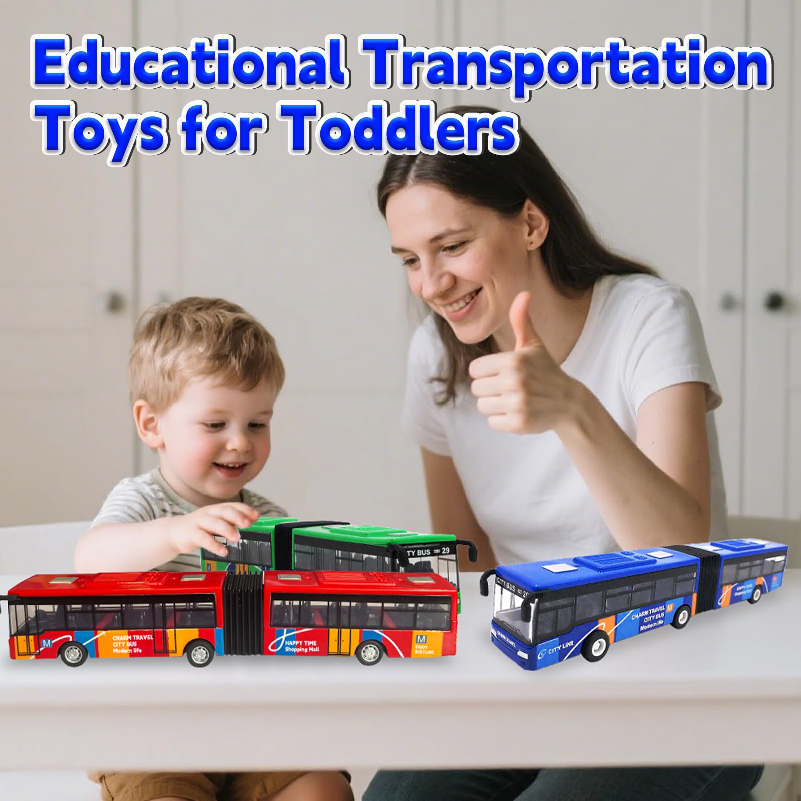Juguete de autobús urbano para niños, escala 1:64, vehículos de metal fundido a presión, juguetes de modelo, regalo educativo, paquete de 3, autos de fricción para niños y niñas a partir de 3 7