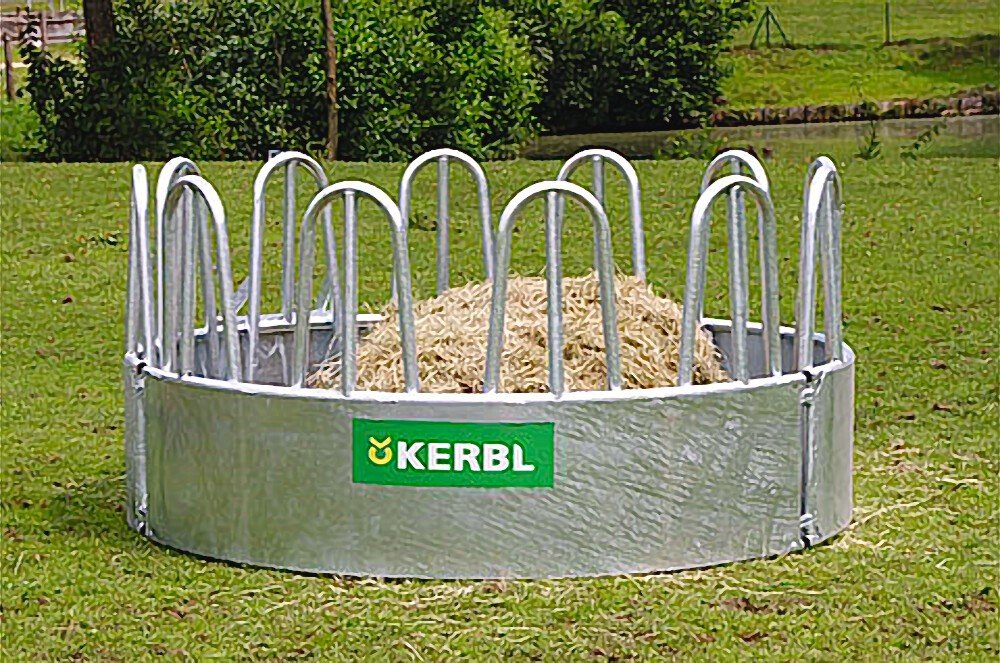 Kerbl Rundraufe mit 12 Fressplätzen für Normalballen und Rundballen für Pferde Kühe