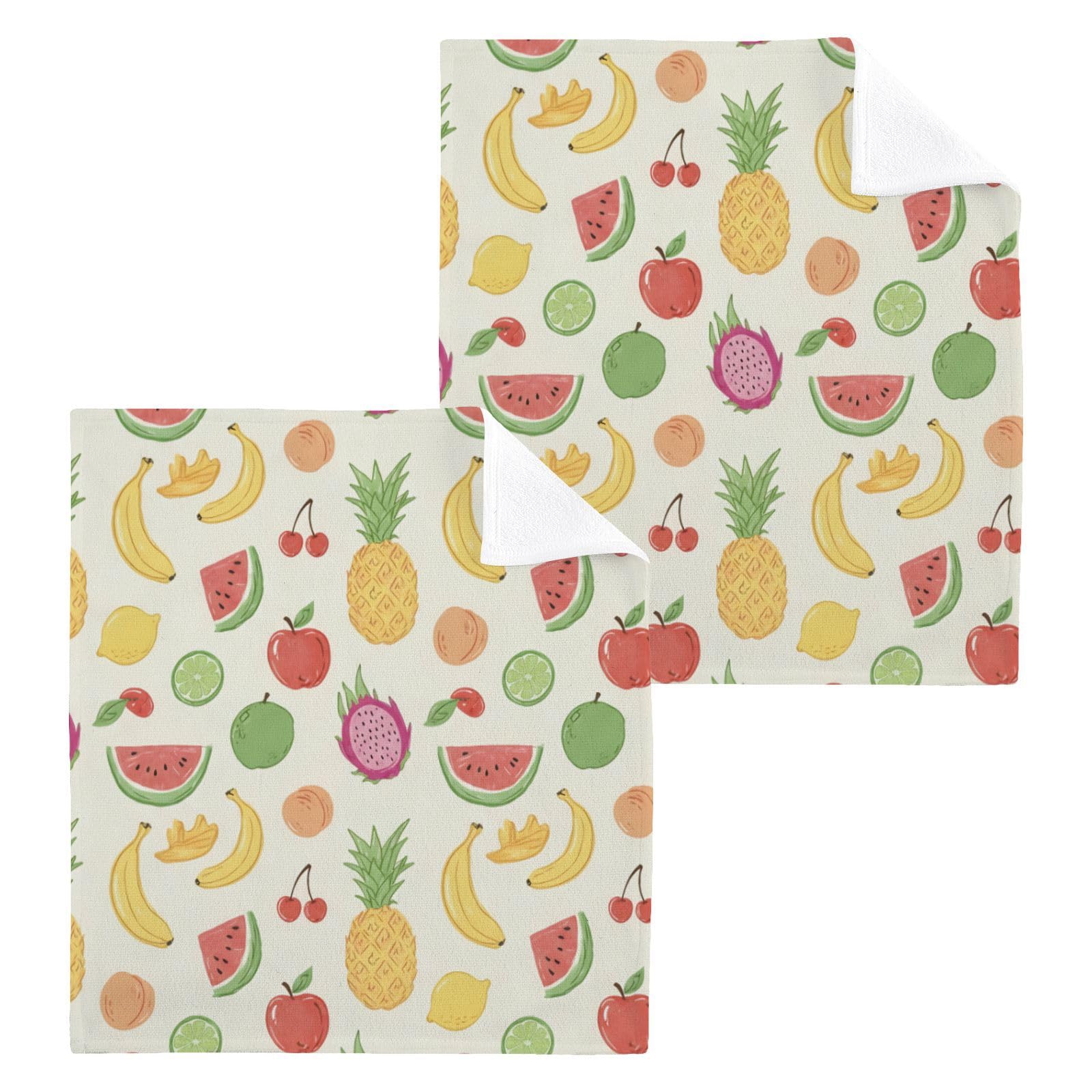 BOESI Tropical Fruit 12x12in Cotton Washcloth,Soft Absorbent Face Towel