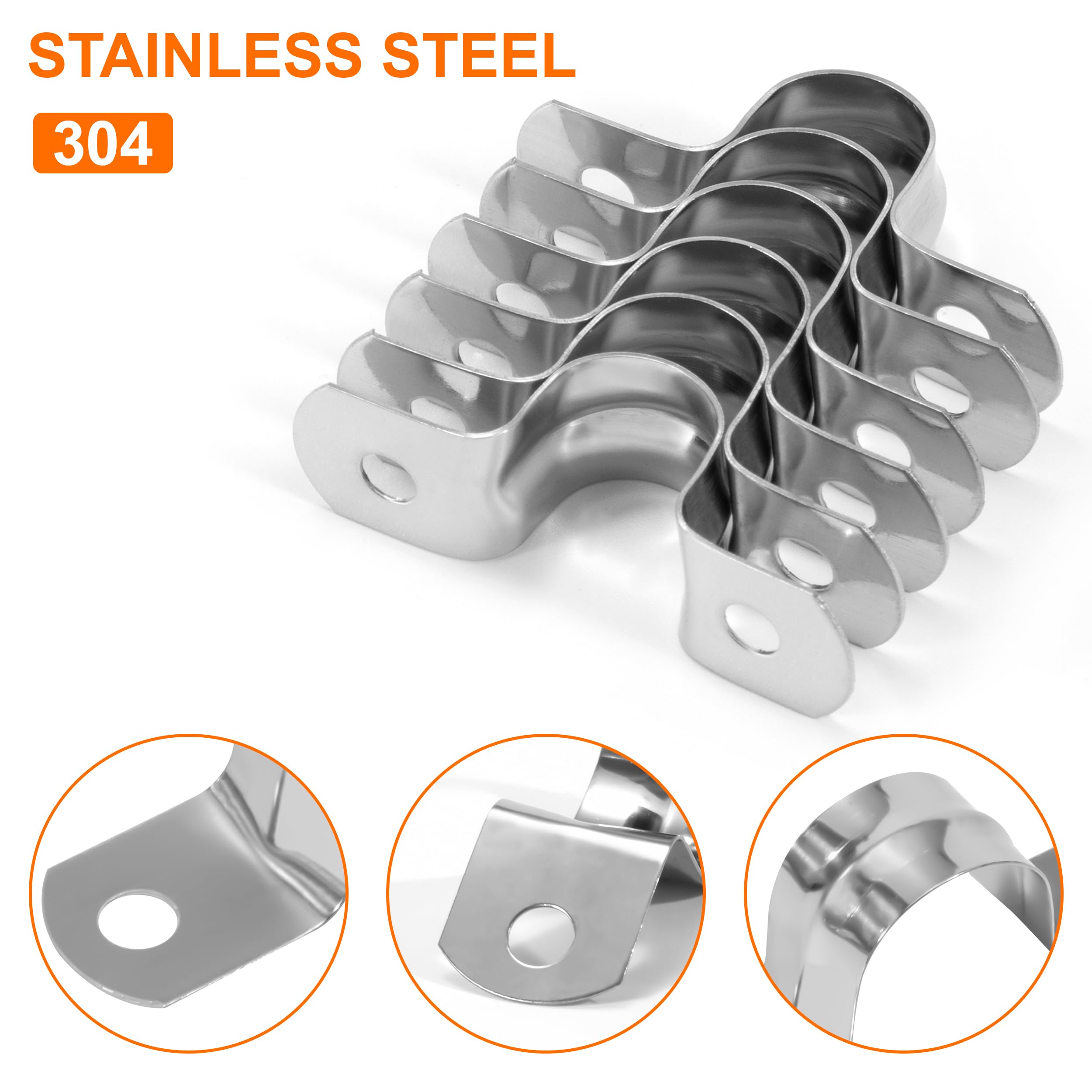 QIMEI-SHOP Abrazaderas Metalicas para Tubos 10mm Abrazadera Tubo en U de Acero Inoxidable 304 para Tubos de Agua Manguera Sujetador 30 Piezas