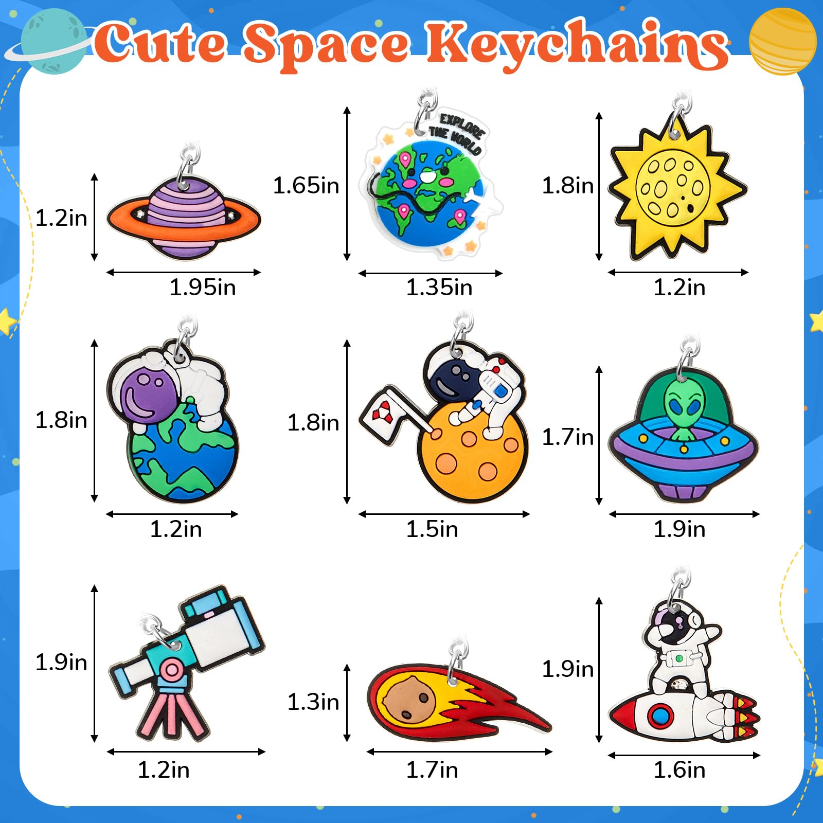 Sasylvia 36 Pcs Space Party Favors Keychains 9 Styles Outer Space Theme Birthday Party Decorations for Classroom Gift Accessories