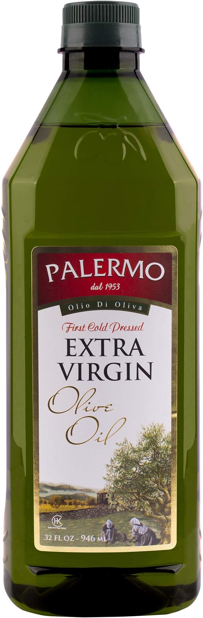 Palermo Extra Virgin Olive Oil, Cold-Pressed Within 4 Hours, Unrefined, Kosher, Gluten-Free, 32 oz
