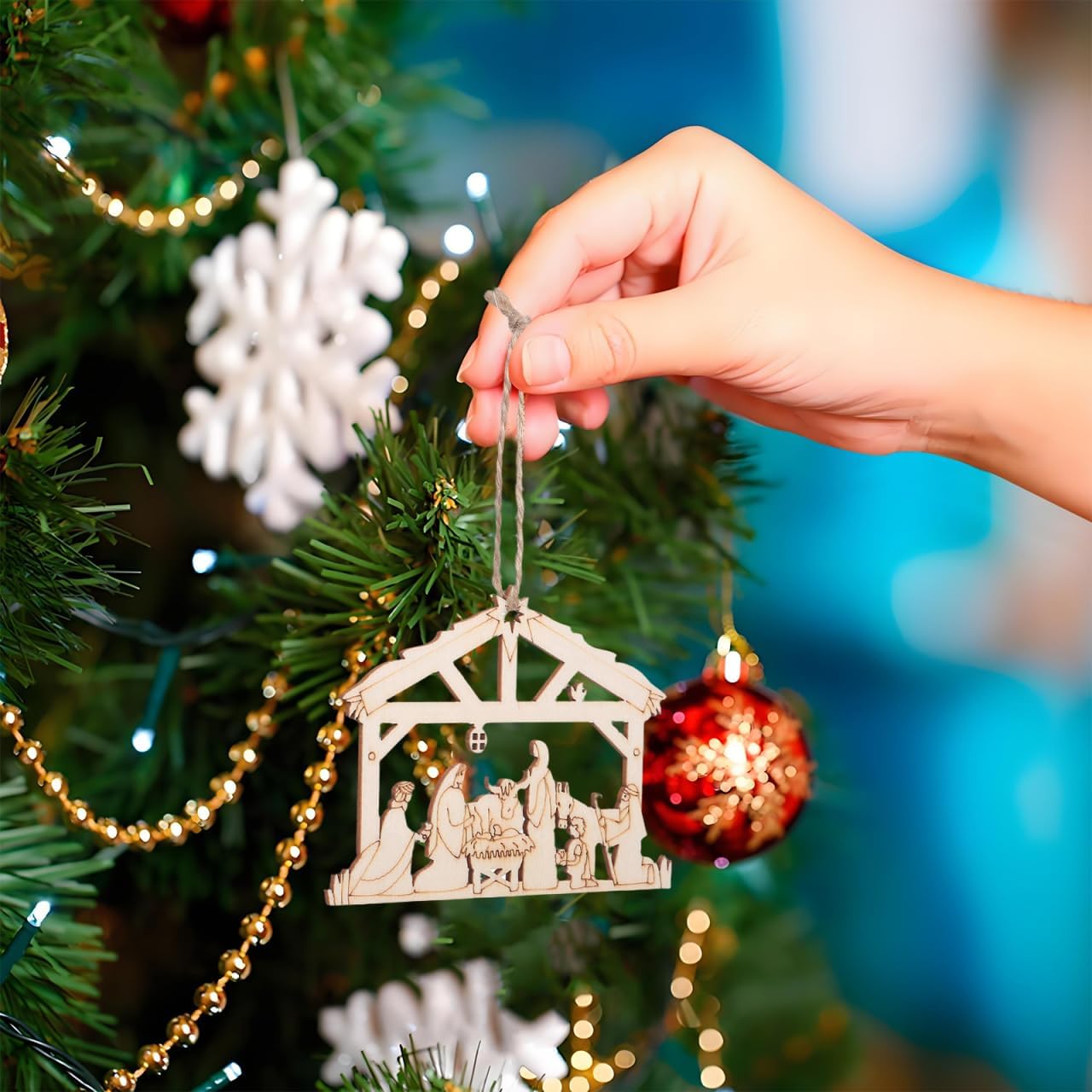 Wooden Nativity Scene Ornaments 20Pcs Unfinished Blank Celebrate The Birth of Jesus Shape Cutout Craft Decorations for DIY Crafts Christmas Party Decor - Image 7