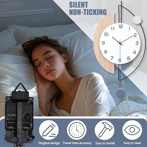 Miniatura 4 de Reloj de pared grande decorativo con péndulo, funciona con pilas, reloj de pared de cuarzo de calidad silenciosa para sala de estar, cocina, hogar,