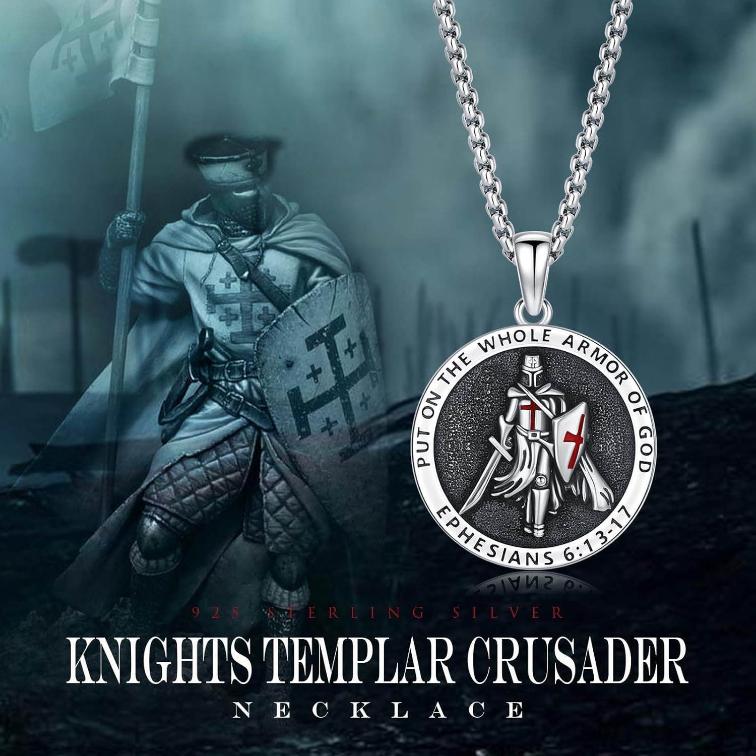 St Michael/Florian/Christopher/Sebastian/Jesus/Knights Templar Necklace S925 Sterling Silver Religious Protector Medal Necklace Jewelry Gifts for Men Women Birthdays Christmas - Image 6