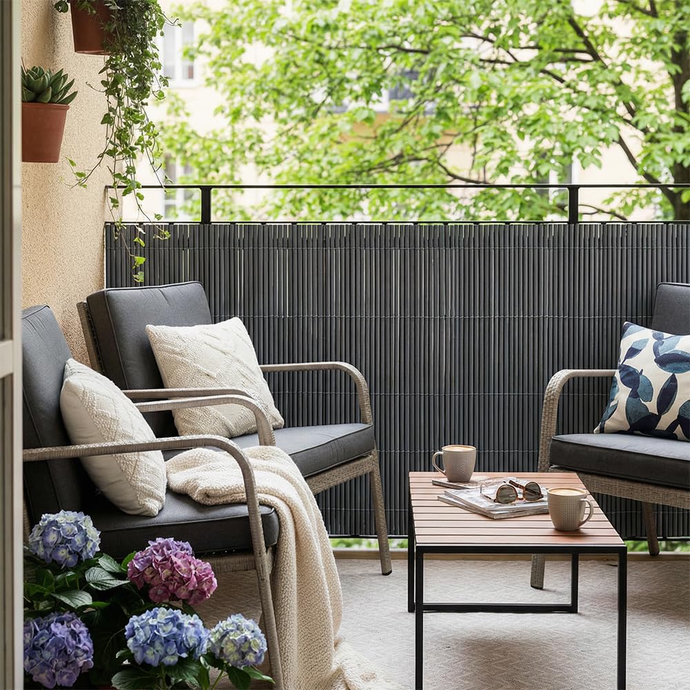 Brise-Vue Balcon PVC 150x300 cm Gris sans Percer Résistant aux Intempéries UV Moderne