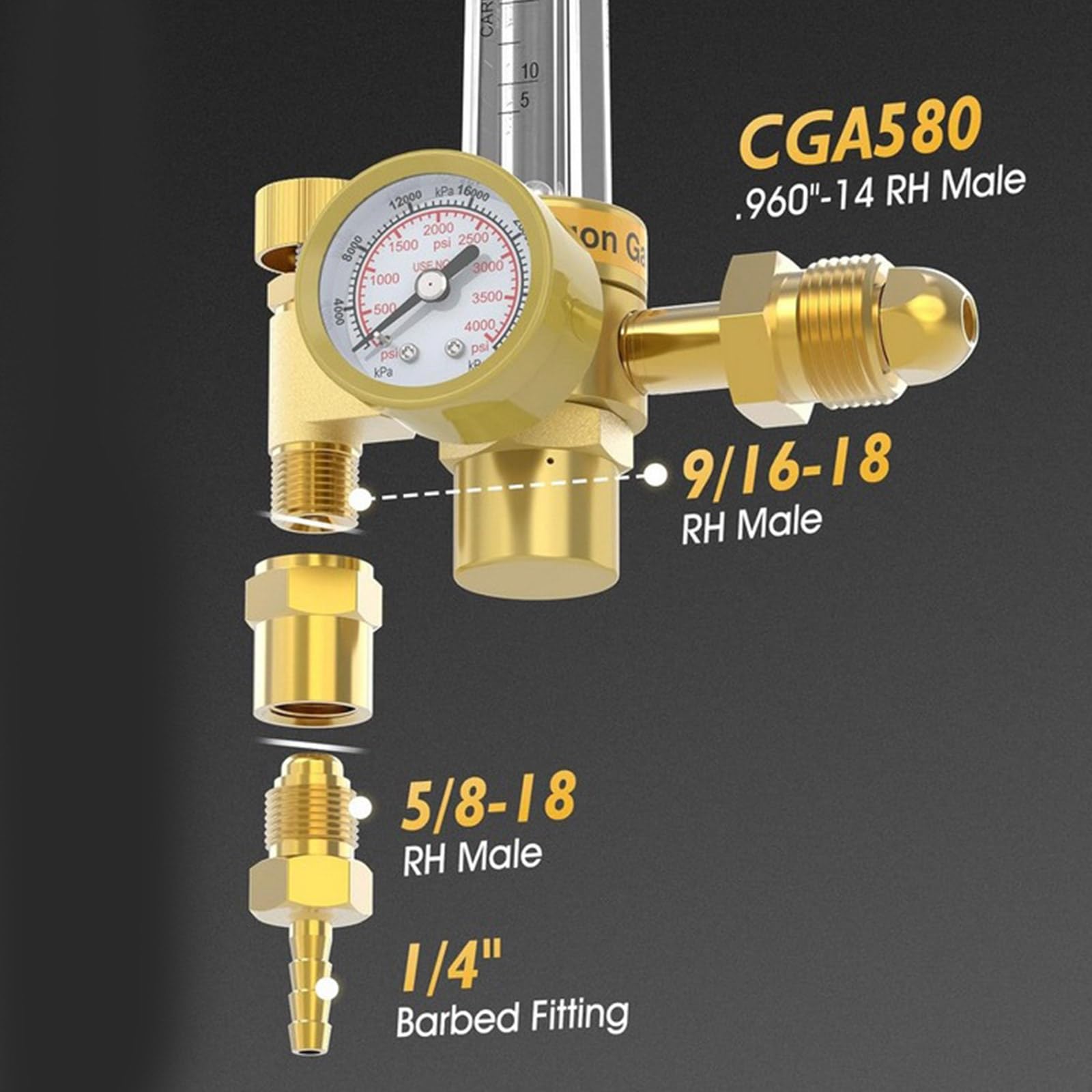 Przemysłowy regulator argonu CO2 z przepływomierzem 60 CFH i regulatorami 4000PSI, akcesoria spawalnicze, miernik przepływu argonu do spawania metodą TIG