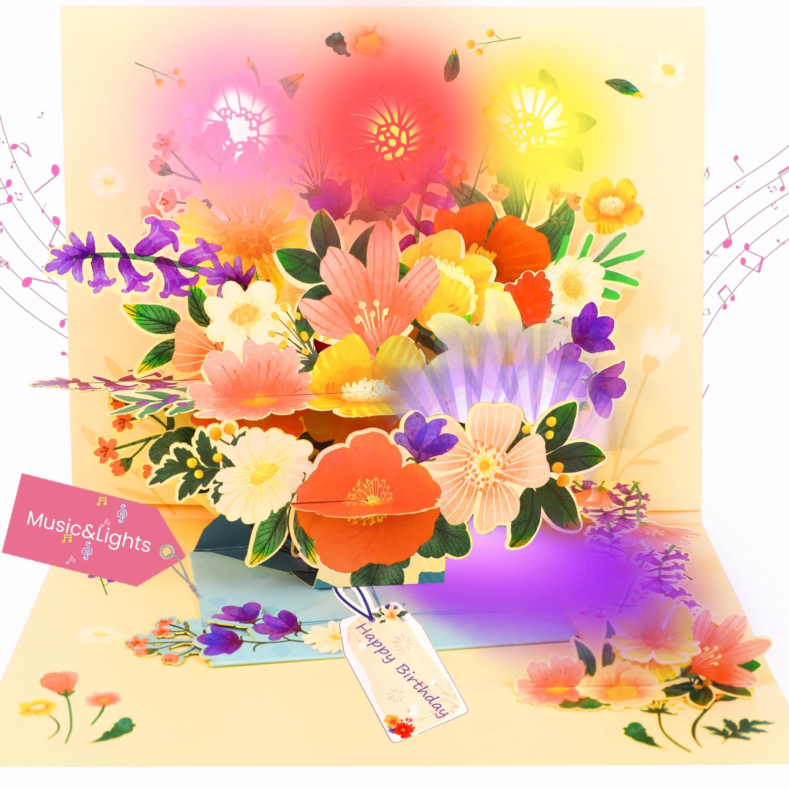 Ecloverlife Musical Birthday Cards for Women, Pop Up Greeting Cards with Lights, 3D Birthday Card for Woman Mom Wife