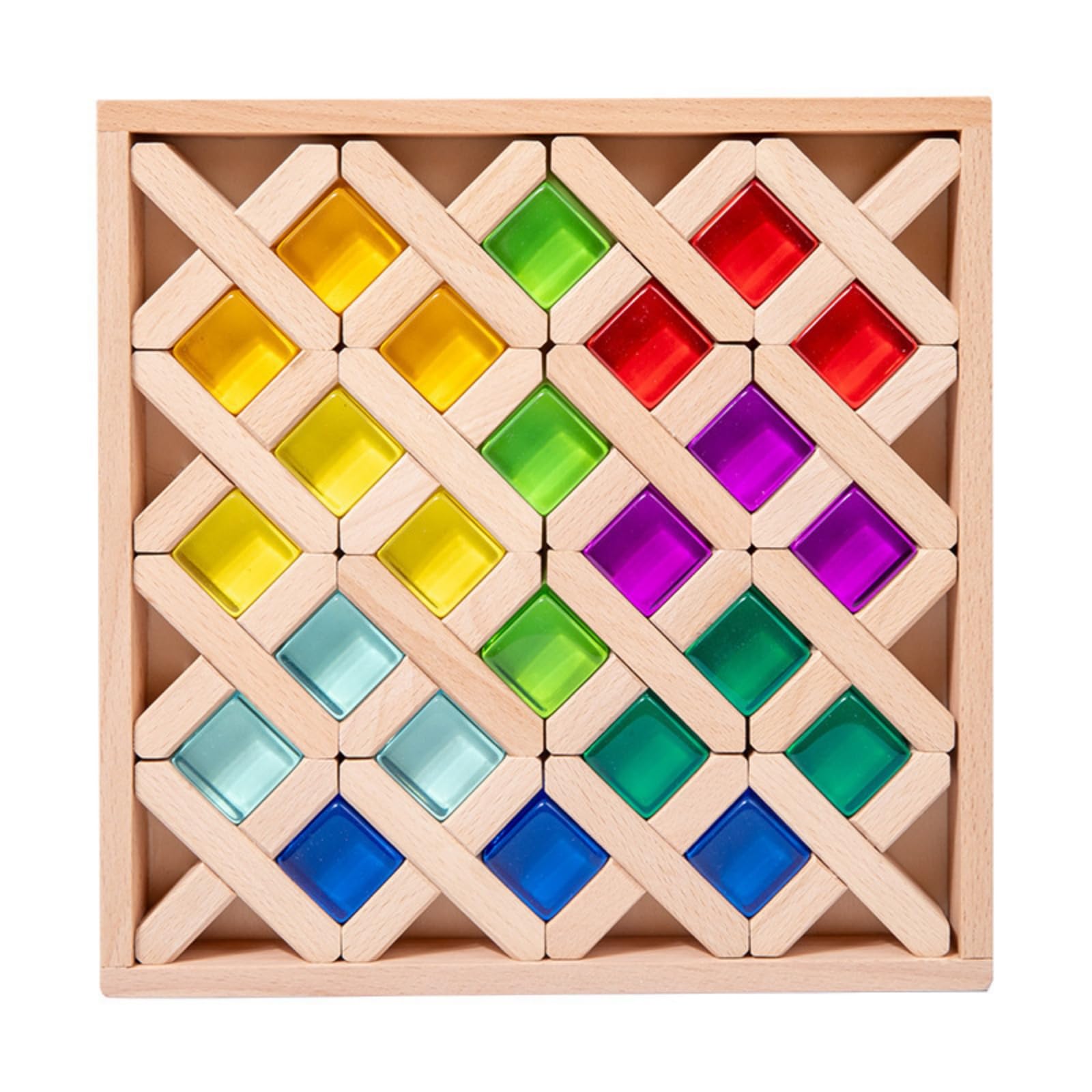 Gralara Holzpuzzle mit Geometrischen Formen Abgerundet Formensortierspiel Stabil Steckspiel für, Babys, Zimmer, Kreuz-Edelstein-Bausteine