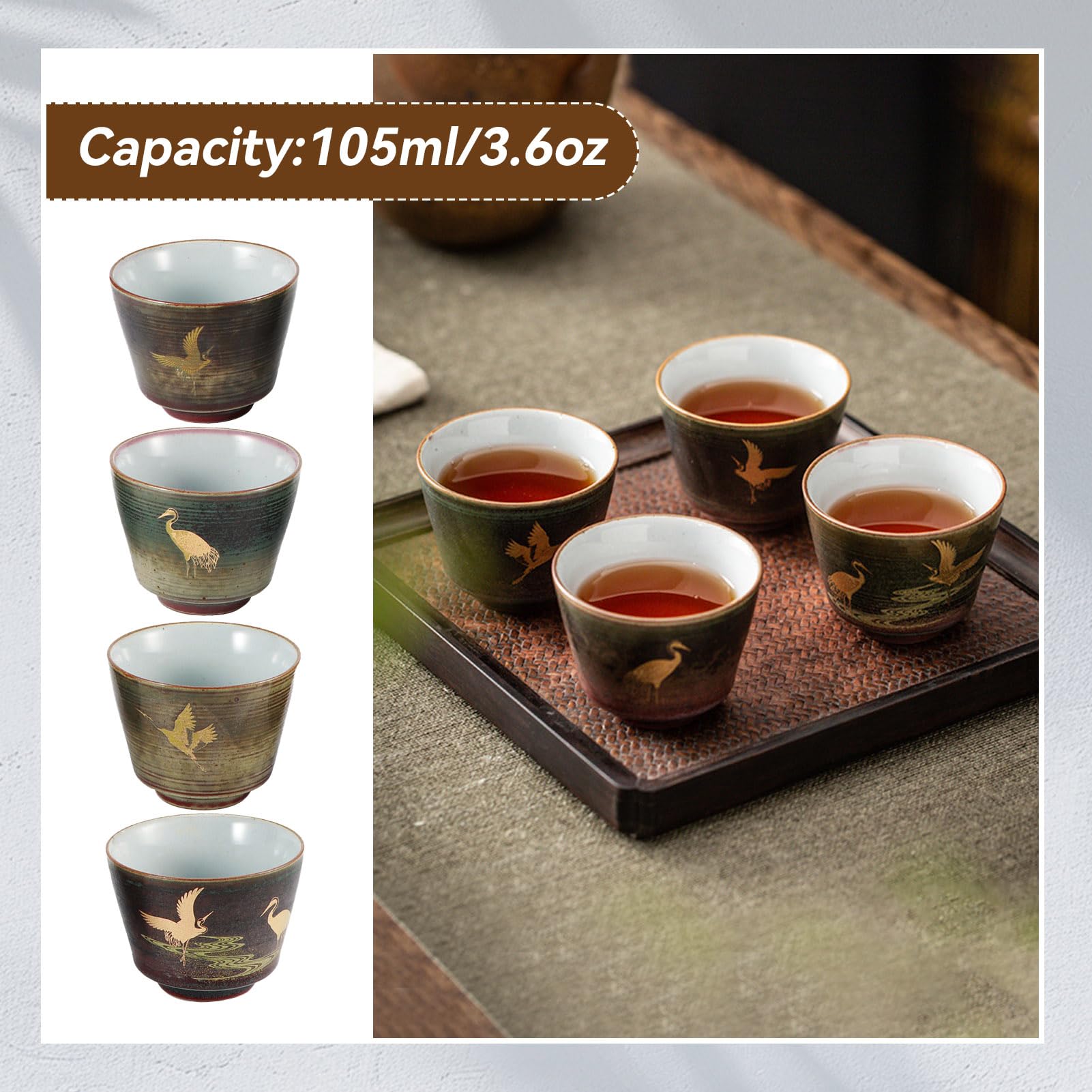 Ensemble 4 Tasses à Thé Japonaises En Céramique Multicolores Émaillées - Style Yunomi