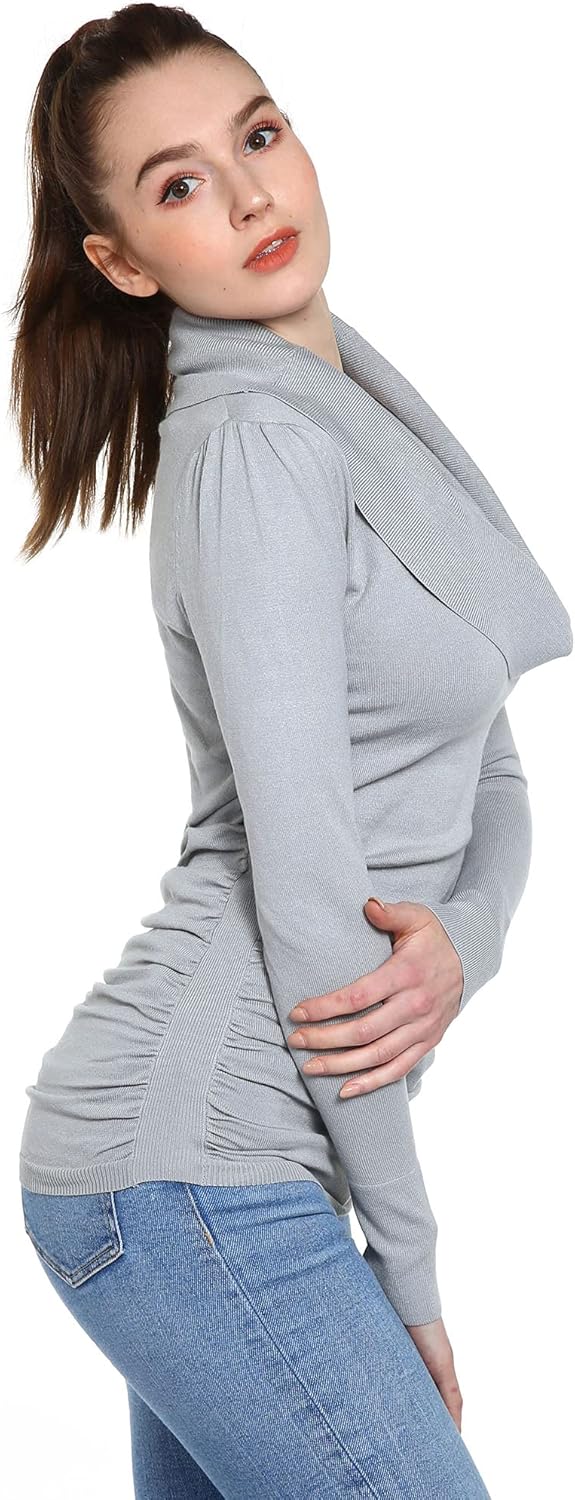 AmélieBoutik Women Casual Slim Fit Cowl Neck Long Sleeve Ruched Sides Pullover Tunic Sweater - Image 4