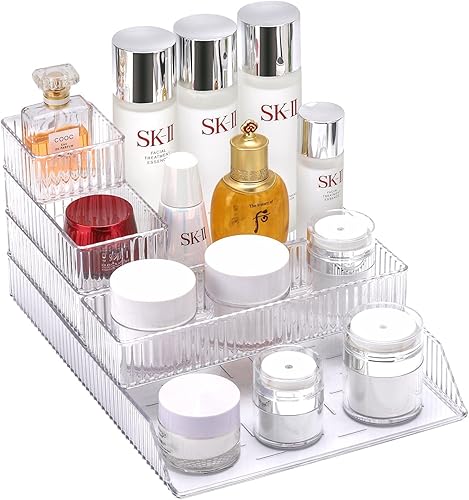 acDesign Juego organizador de cajones transparentes apilables de 5 piezas, organizadores de cajones de tocador de 5 tamaños, bandejas de plástico