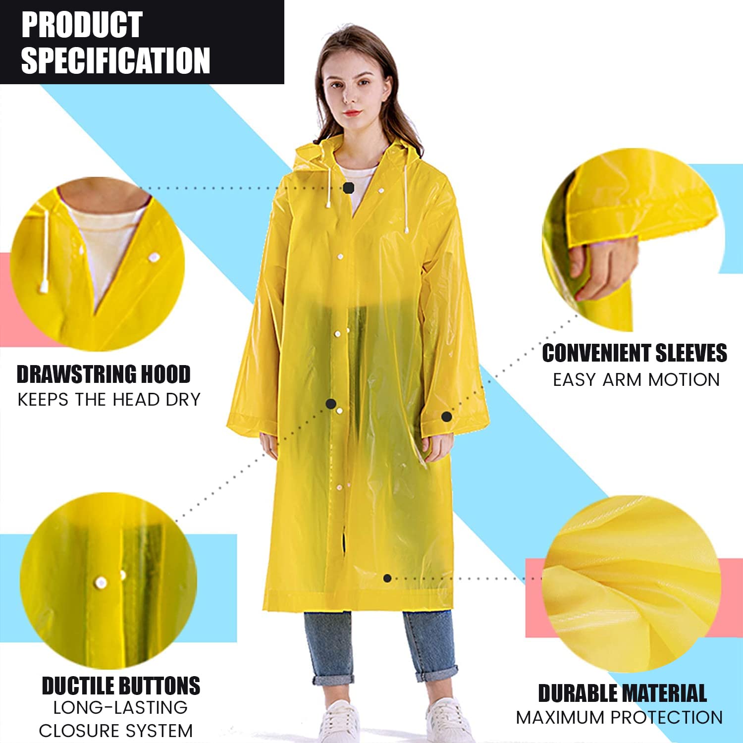Allextreme EVA Waterproof Unisex Rain Coat Hooded Full Sleeves Outdoor Men, Women, Boys & Girls Rainwear Poncho Raincoat for Camping, Hiking & Travelling (Universal Size,1Pc Yellow) 3