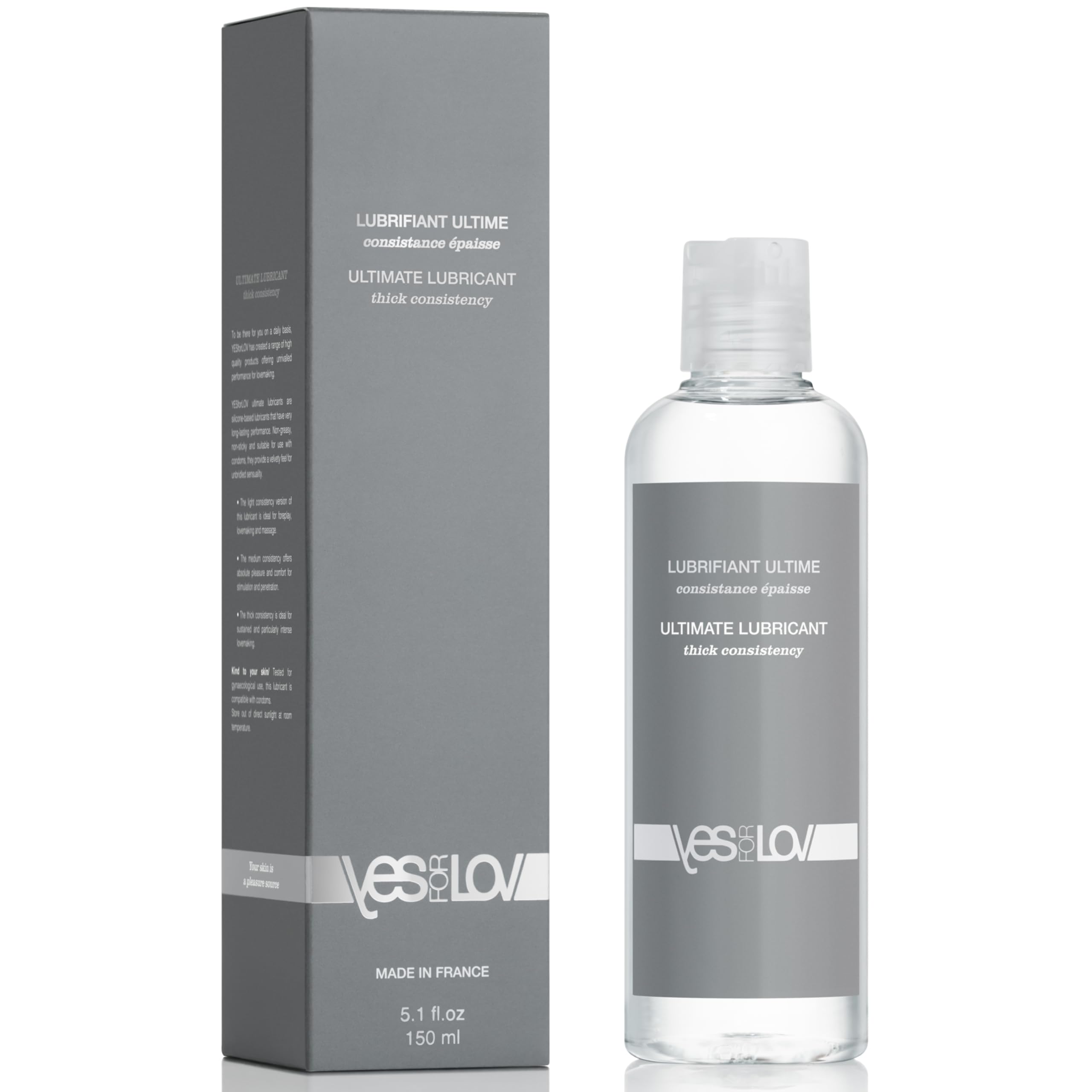 YESforLOV Lubrifiant Ultime Silicone Consistance Médium - Glisse Très Longue Durée - Texture Polyvalente pour Tous les Jeux - Gel Lubrifiant Sans Parfum Non Collant - Fabriqué en France - 150ml