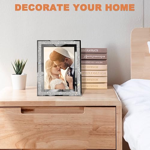 Miniatura 4 de IZIDDO Juego de 4 marcos de fotos de 5 x 7 pulgadas, marco de fotos de vidrio con purpurina para exhibición de mesa, marco de fotos de regalos,