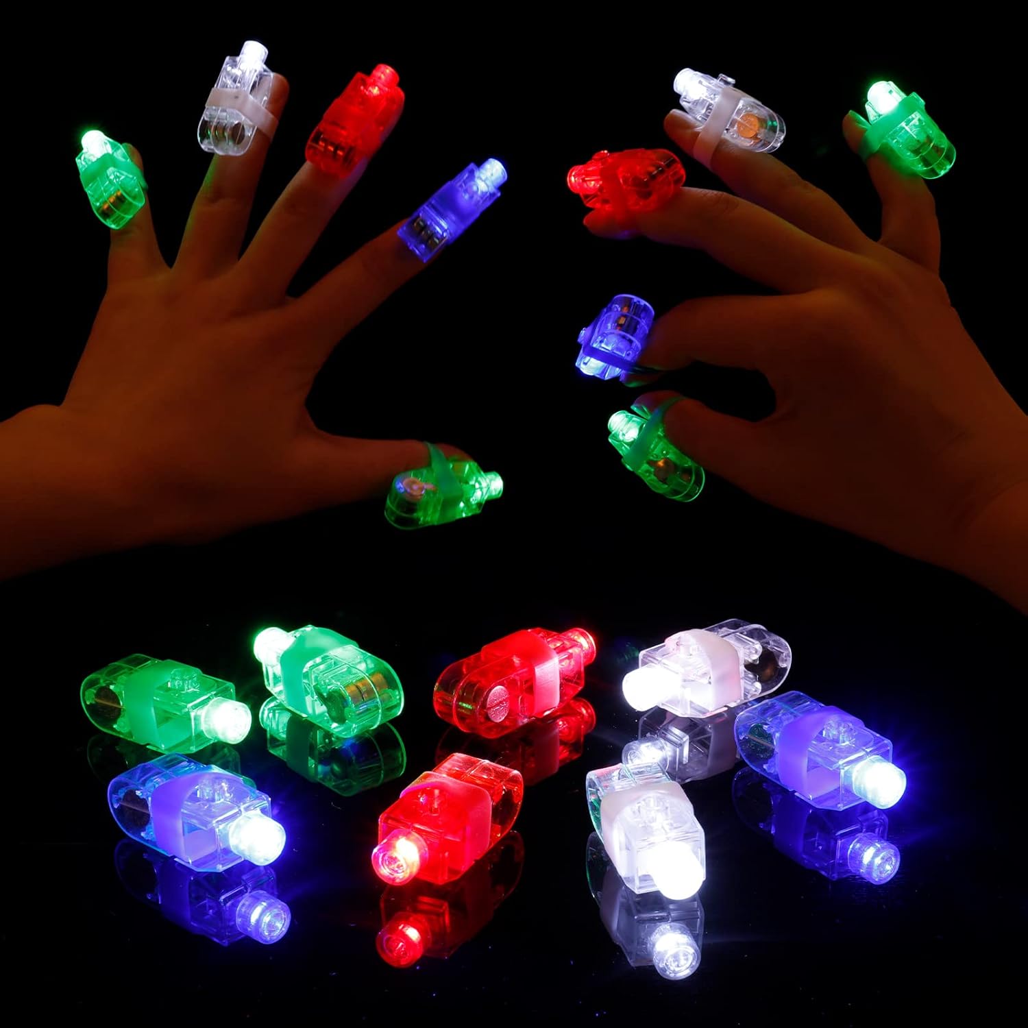 Popuppe 32 Pcs Finger Lights,Bright Finger Ring 4 Colors Super Bright