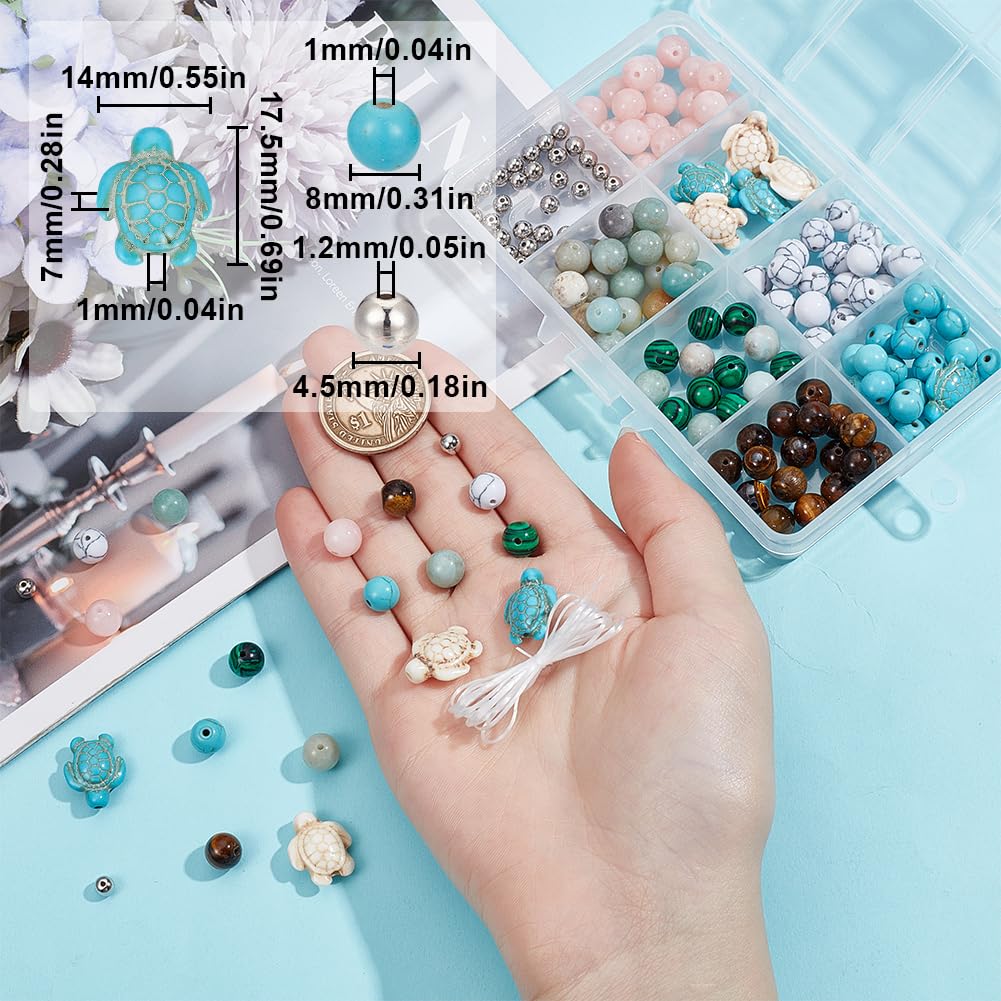 Kit De Cuentas De Playa Con Forma De Tortuga - 220 Piezas, Aleación De Plata Y Piedra, Estilo Hawaiano, Para Pulseras Y Collares DIY