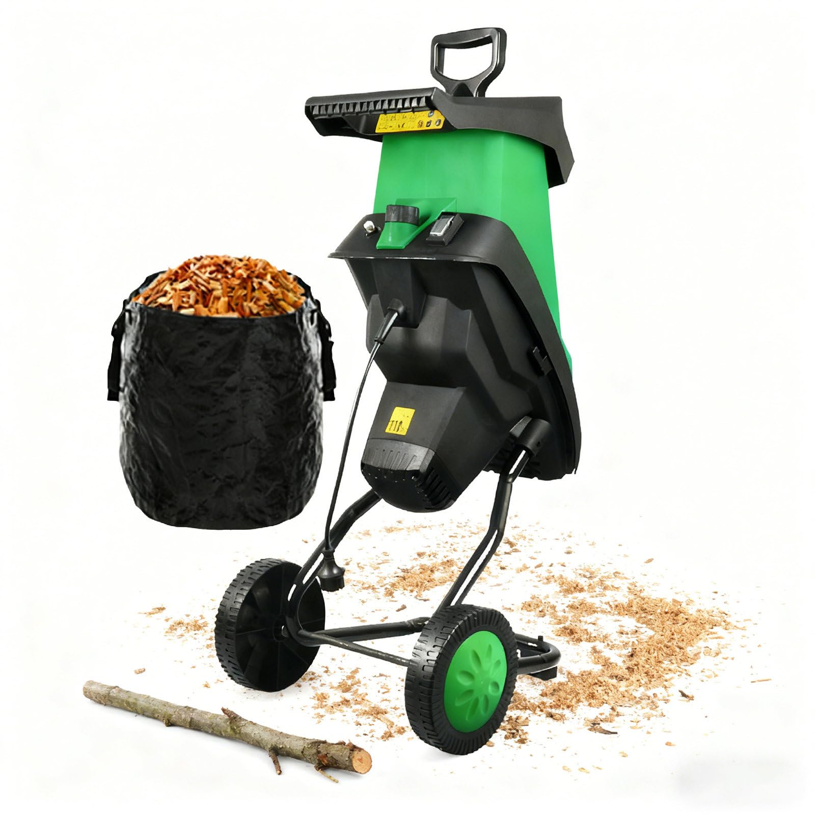 Trituradora De Jardín Eléctrica De 2400 W, con Bolsa Desmontable De 50 L Y 2 Juegos De Cuchillas De Acero Al Manganeso. Tritura hasta 4 Cm De Diámetro Y 4500 RPM
