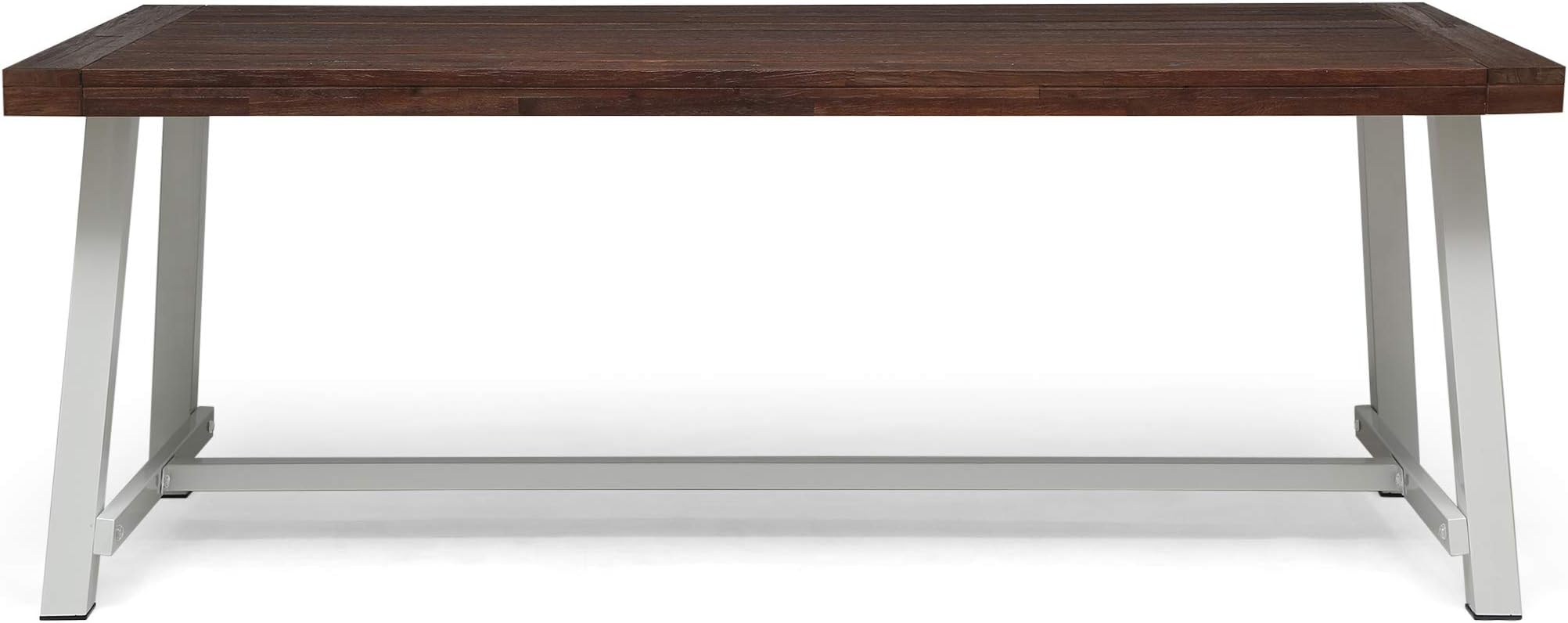 Outdoor Eight Seater Iron Dining Table, Dark Brown and White Finish