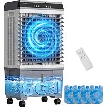 Portable Evaporative Air Cooler, 1800CFM Swamp Cooler with 6 Gallon Top Fill Tank, 4 Ice Packs, 120 Oscillation, 3 Speeds, 12 Hour Timer, Remote, for Home Office Bedroom