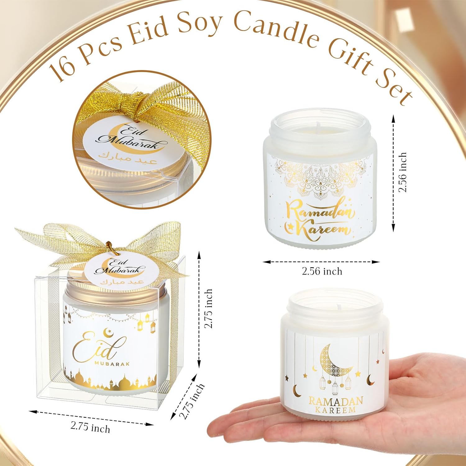 MTLEE 16 Pcs Eid Mubarak Jar Candles Ramadan Scented Candle Gifts Women Men Muslim Islamic Thank You Gifts Bulk with Gift Box Tags Ribbons for Eid Islamic Festival Wedding Party Favor Home Decor