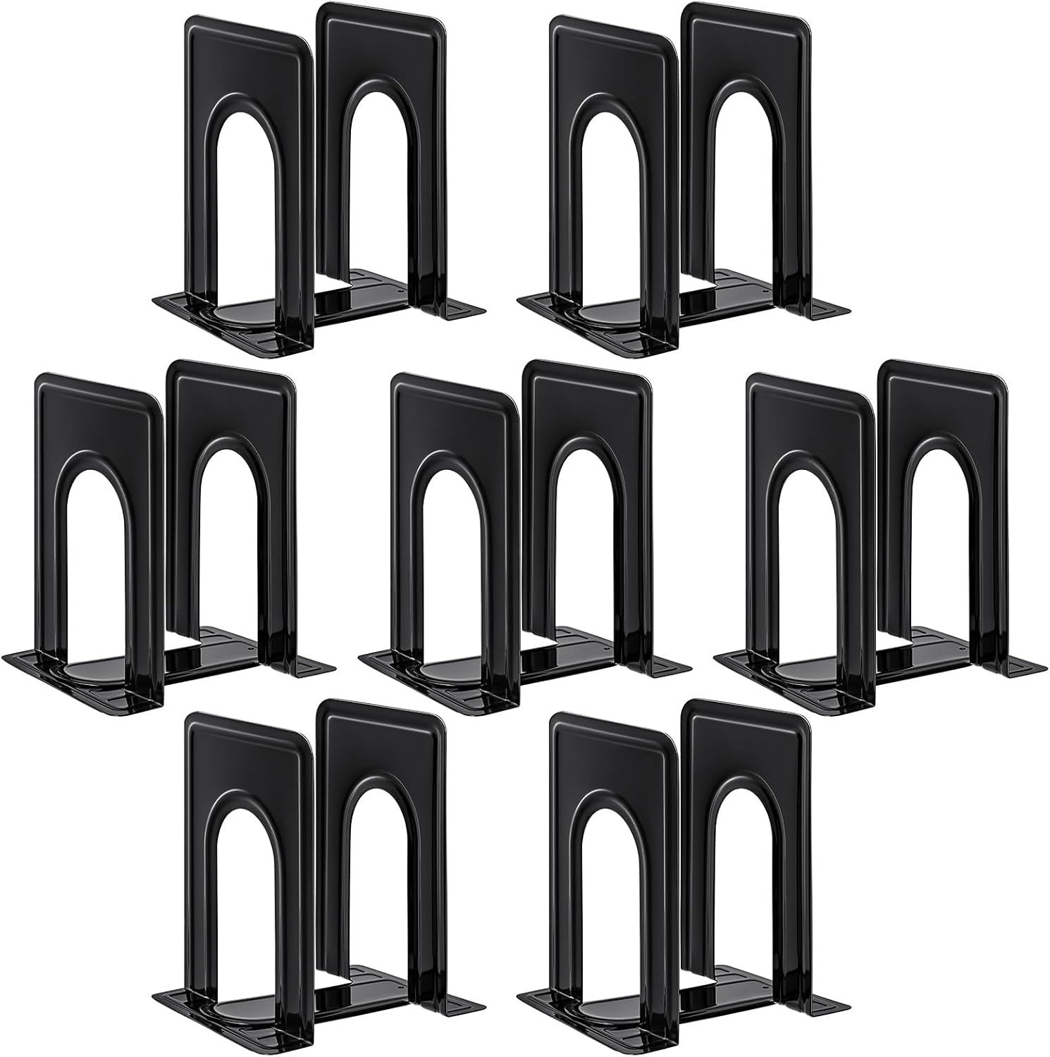 HappyHapi Heavy Duty Metal Bookends - Non-Skid T-Shape Supports for Books, Shelves, Office - 7 Pairs Black (6x5x6 Inches)
