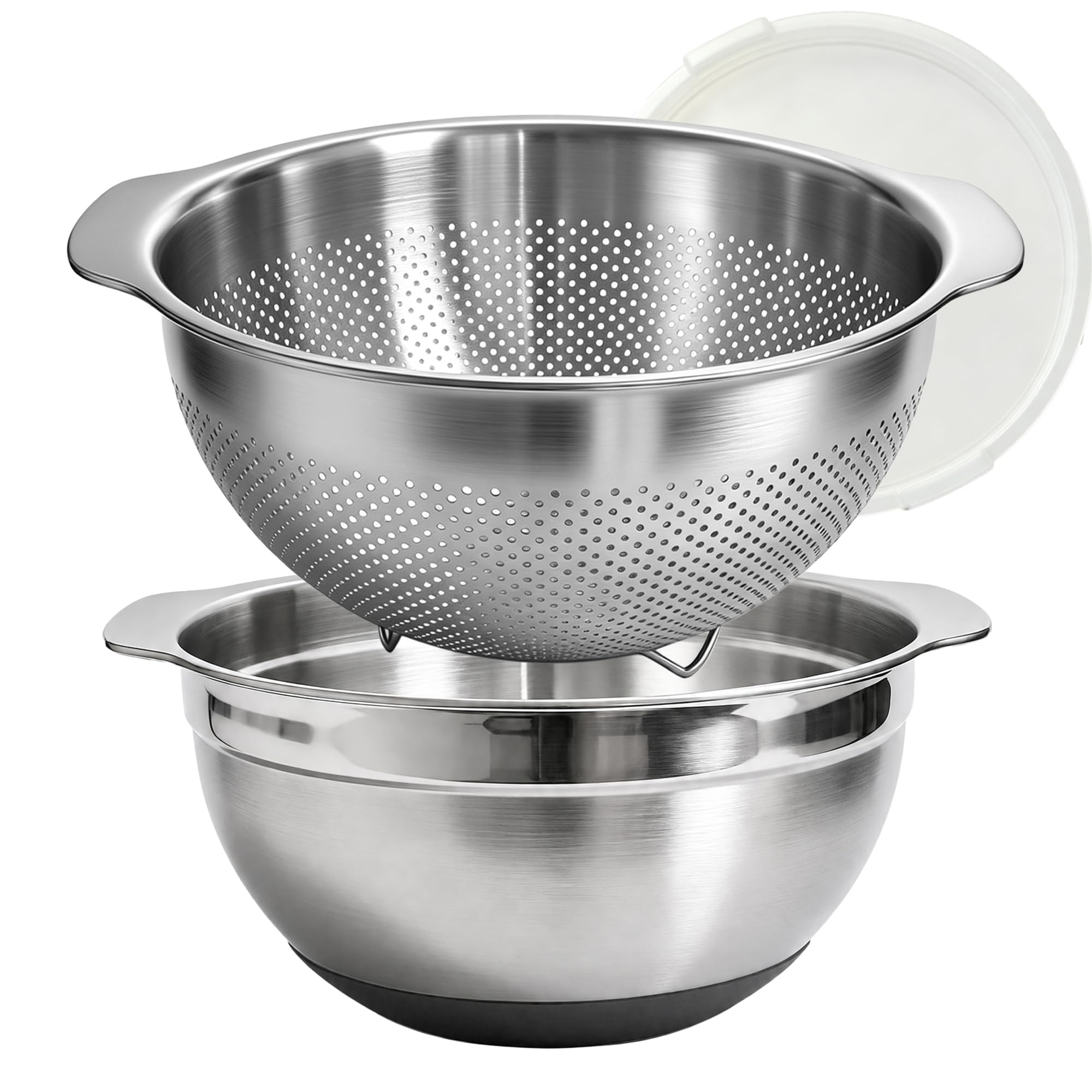 Colanders &amp; Food Strainers,Stainless Steel Colander,2 Pcs Kitchen Strainers with Mixing Bowl for Pasta, Rice, Vegetables,Dishwasher Safe Metal Colander with Handles,Kitchen Gift (primary colour, 5QT)