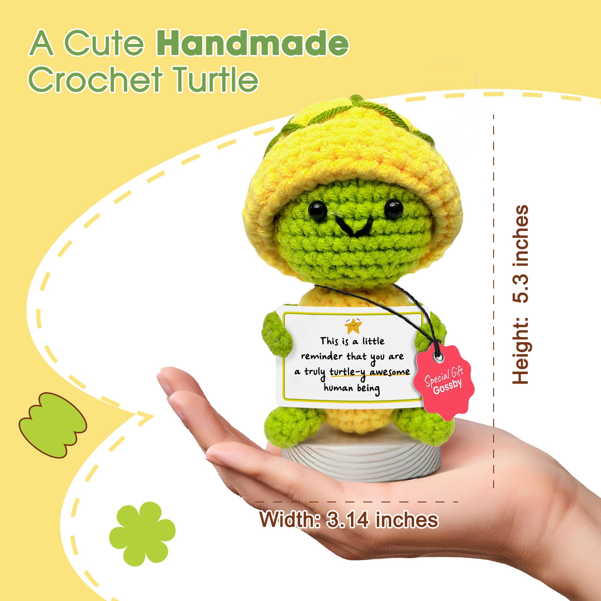 Gossby Handmade Positive Turtle Crochet - Inspirational Gift for Women - You're Truly Turtle-Y Awesome - Christmas, Birthday, Appreciation Thank You Gift for Coworker, Employee, Friend