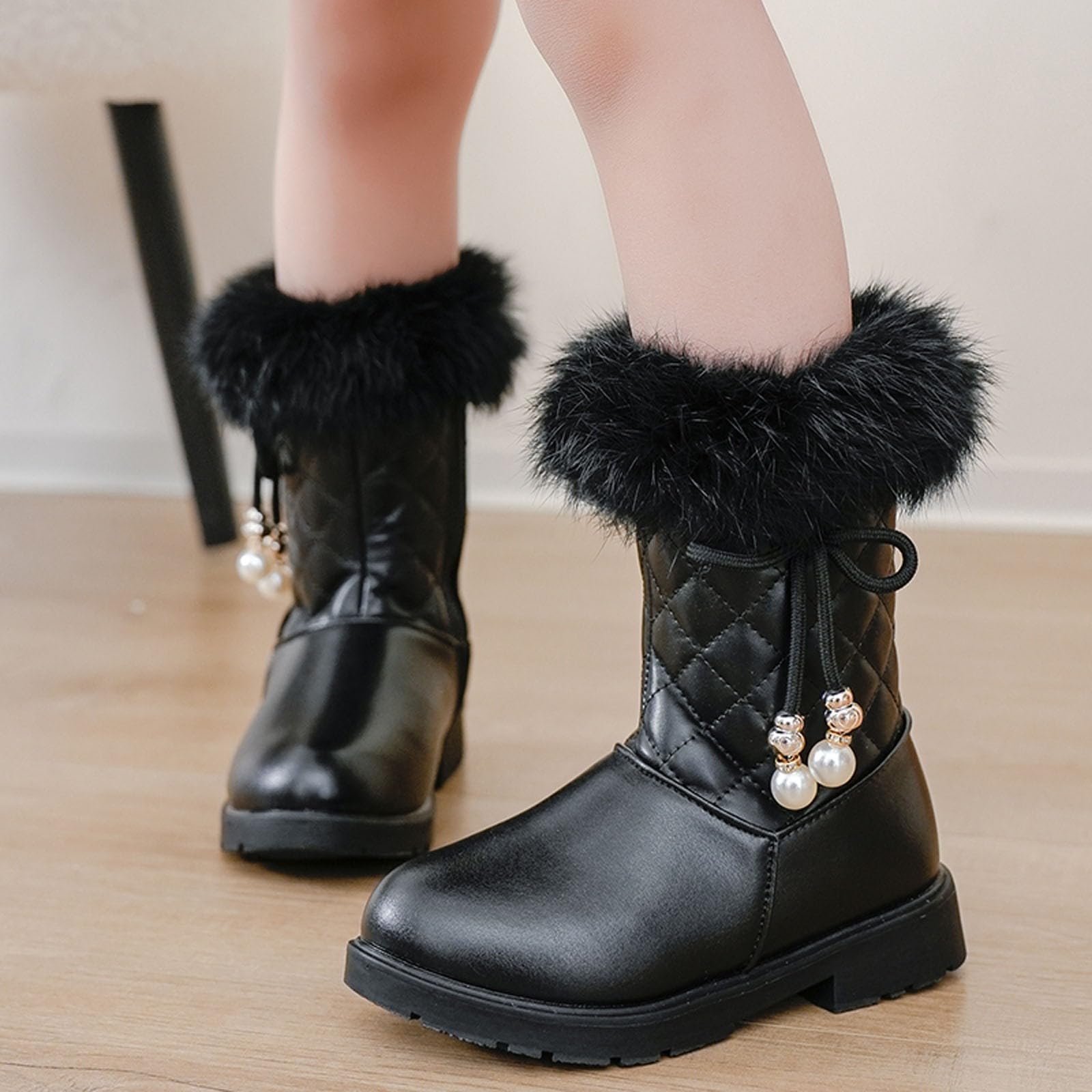 Botas niños fácil Poner Botas de Nieve para niñas de otoño e Invierno con de, Antideslizantes, cálidas y cómodas, Botas con Cremallera Lateral y de Color (Black, 28.5 Little Child)
