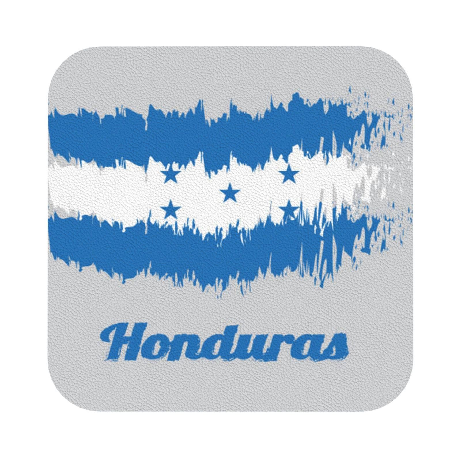 Blue Honduras Flag PU Leather Coasters Set of 6 Square Drink Coasters