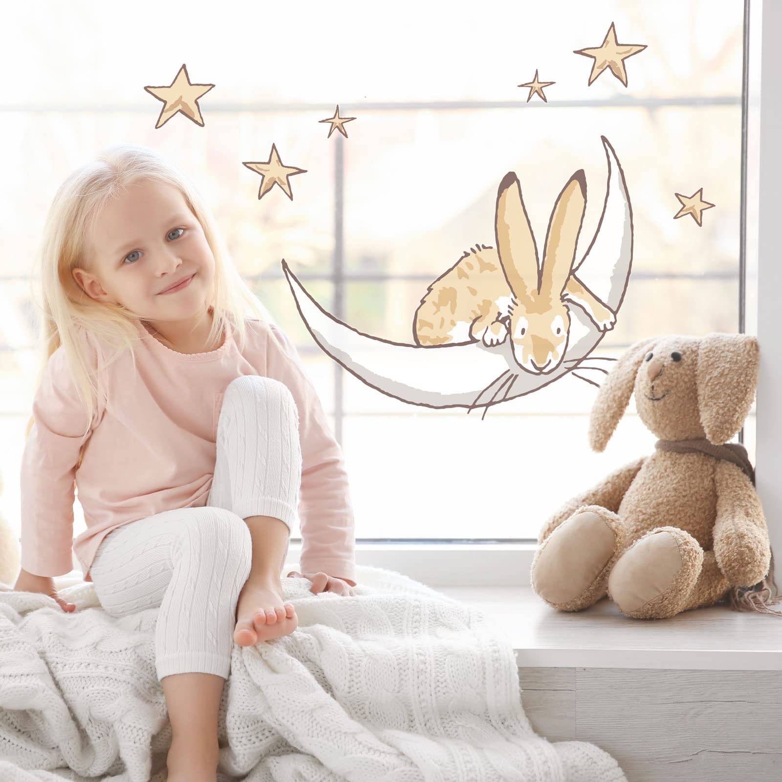 Stickerscape Guess How Much I Love You Window Stickers (Moon & Stars - Large) | Nursery & Woodland Window Decor, Easy to Apply & Remove