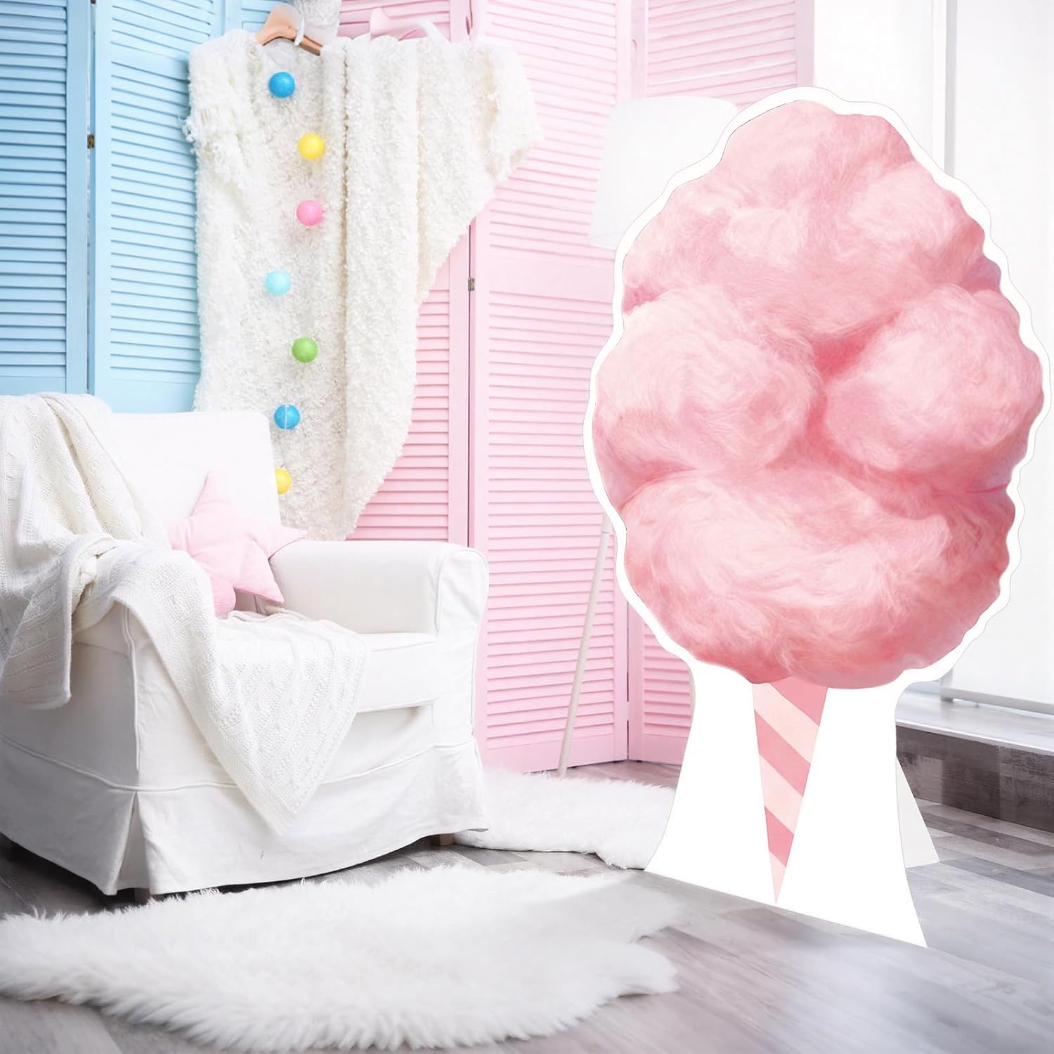 Thyle 5 Ft/ 60 Inches Large Cotton Candy Cardboard Cutout Standup Life Size Cotton Party Decoration Photo Props Backdrop Standup for Summer Birthday Carnival Candy Party Supply
