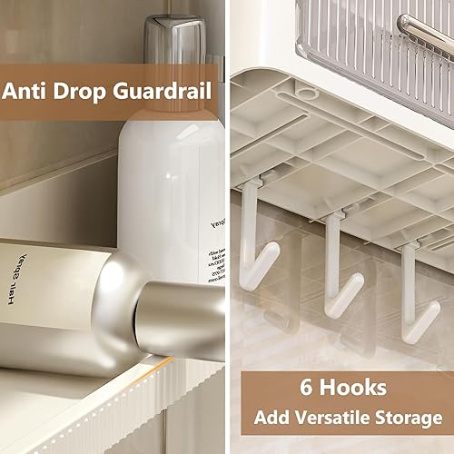 Miniatura 8 de Estantes de baño organizadores y almacenamiento  Estante adhesivo montado en la pared sin taladrar estante con cajones y ganchos para tocador