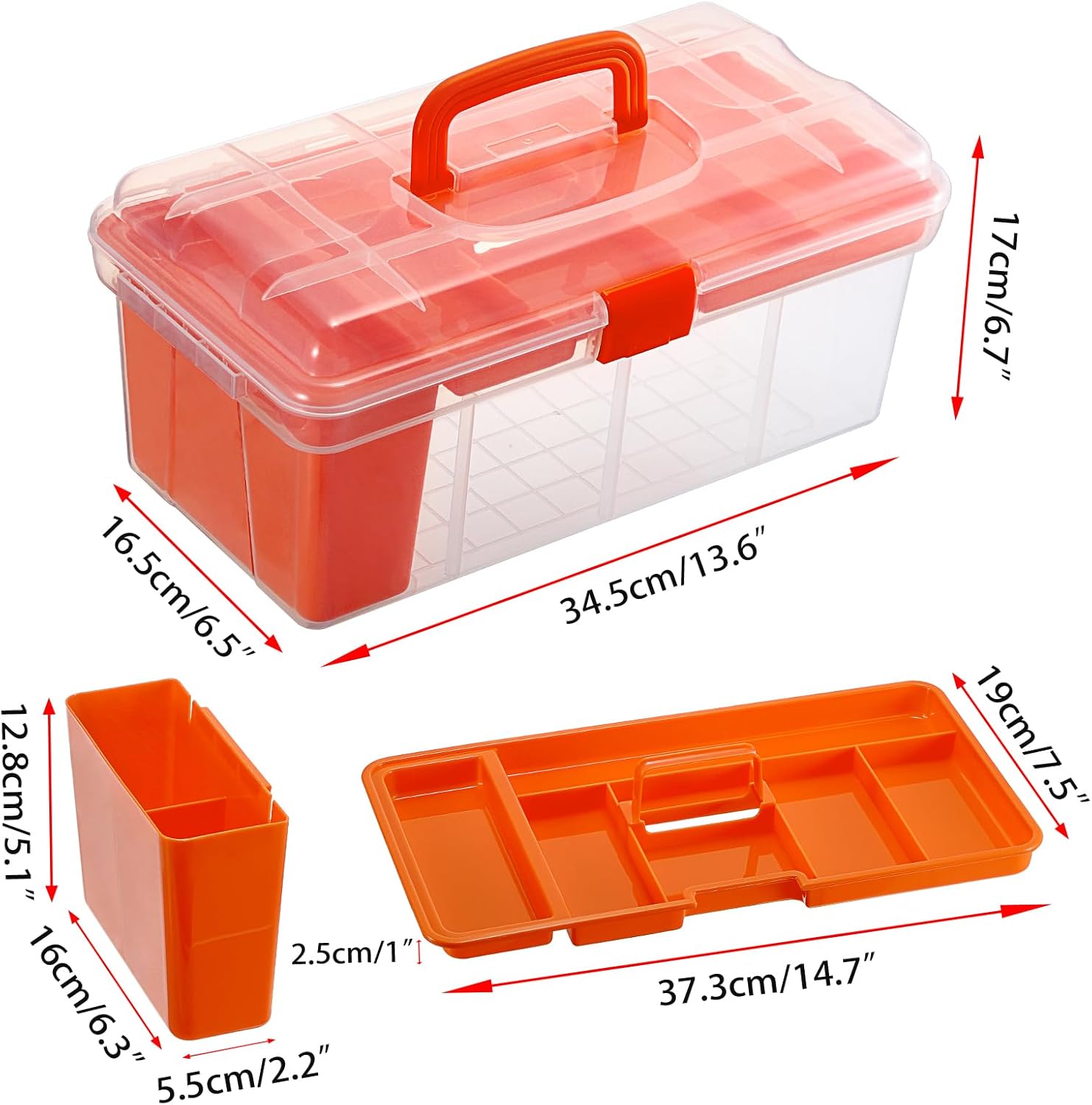 Plastic Paint Storage Box, Craft Paint Organizer with Divided Tray and Cleaning Slot, Pigment Storage Bin for 36 Bottles 2 fl. oz Acrylic Paints, Craft Art Supply Box for Stationery(Orange)