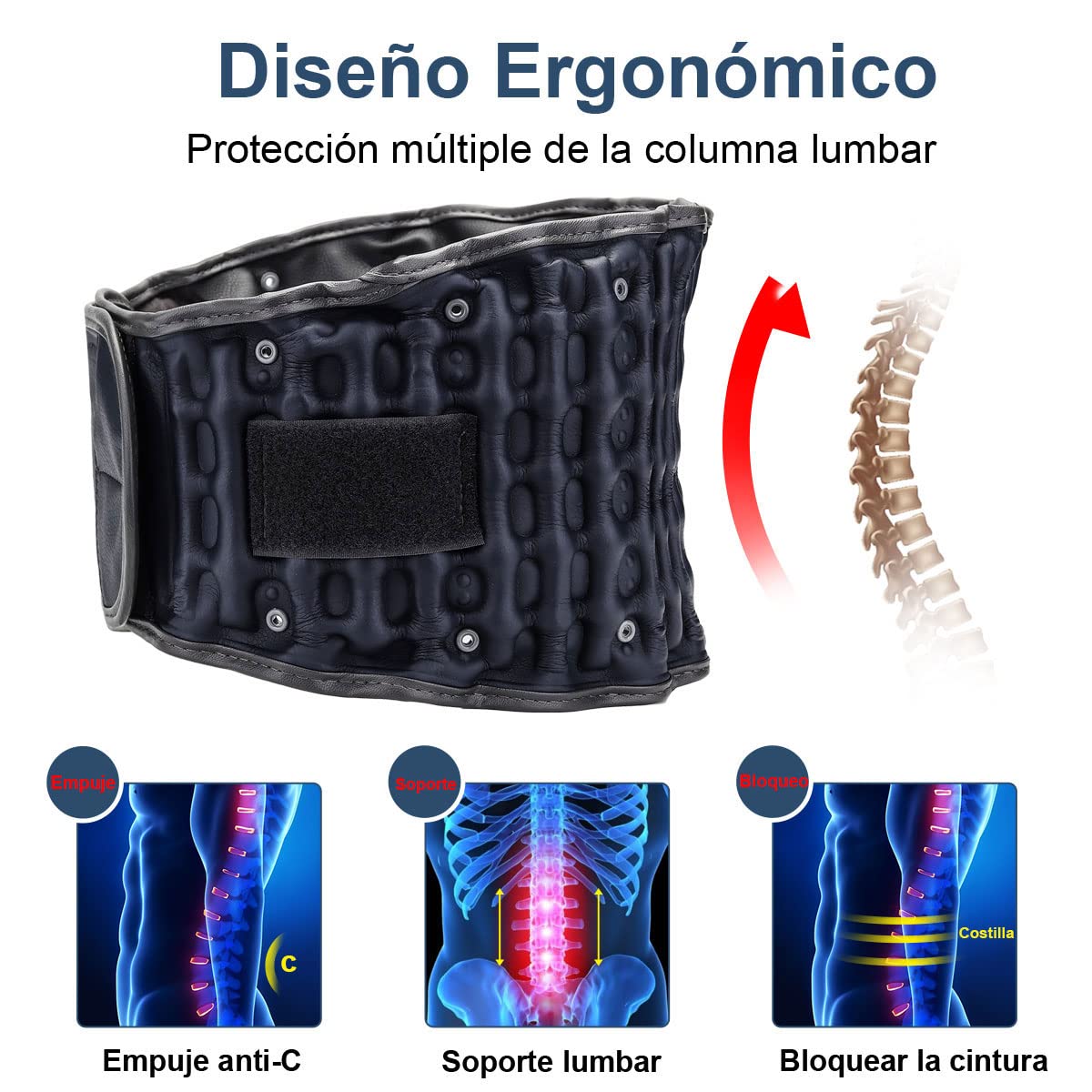 HONGJING Cinturón de espalda de descompresión lumbar soporte para aliviar el dolor de espalda baja, Dispositivo de tracción lumbar, talla única para cintura de 29 a 49 pulgadas | Soporte de espalda inflable con bomba de mano para mujeres y hombres, talla