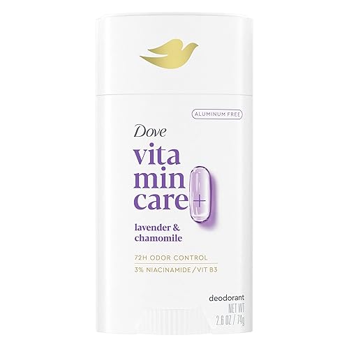 Dove VitaminCare+ Desodorante en barra sin aluminio lavanda y manzanilla para protección de olores 72H, desodorante transpirable para mujeres, 2.6
