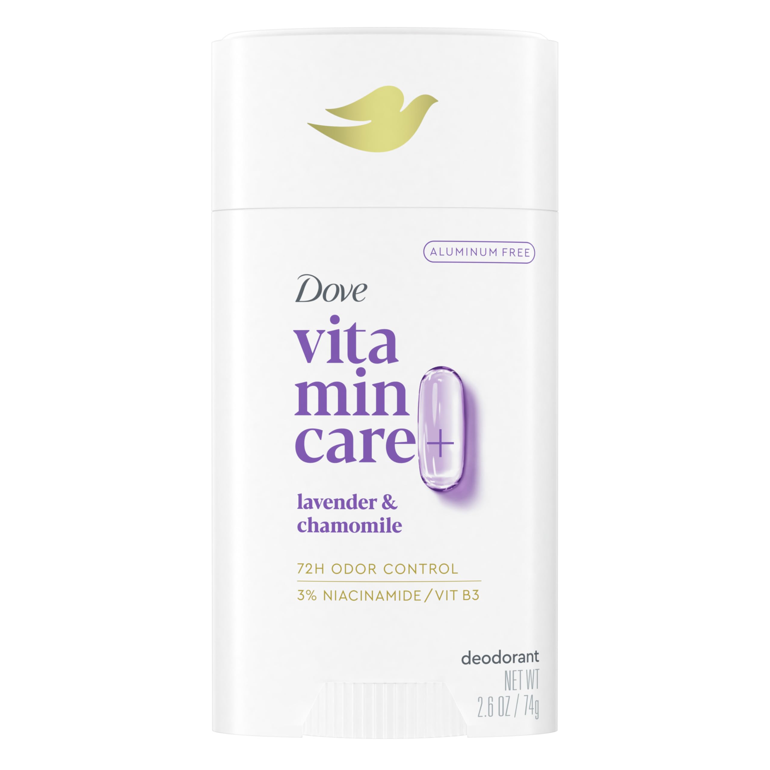 Dove Vitamincare+ 72 Hour Lavender & Chamomile Stick Deodorant Aluminium-Free Odor Protection, Breathable Deodorant for Women 2.6 oz