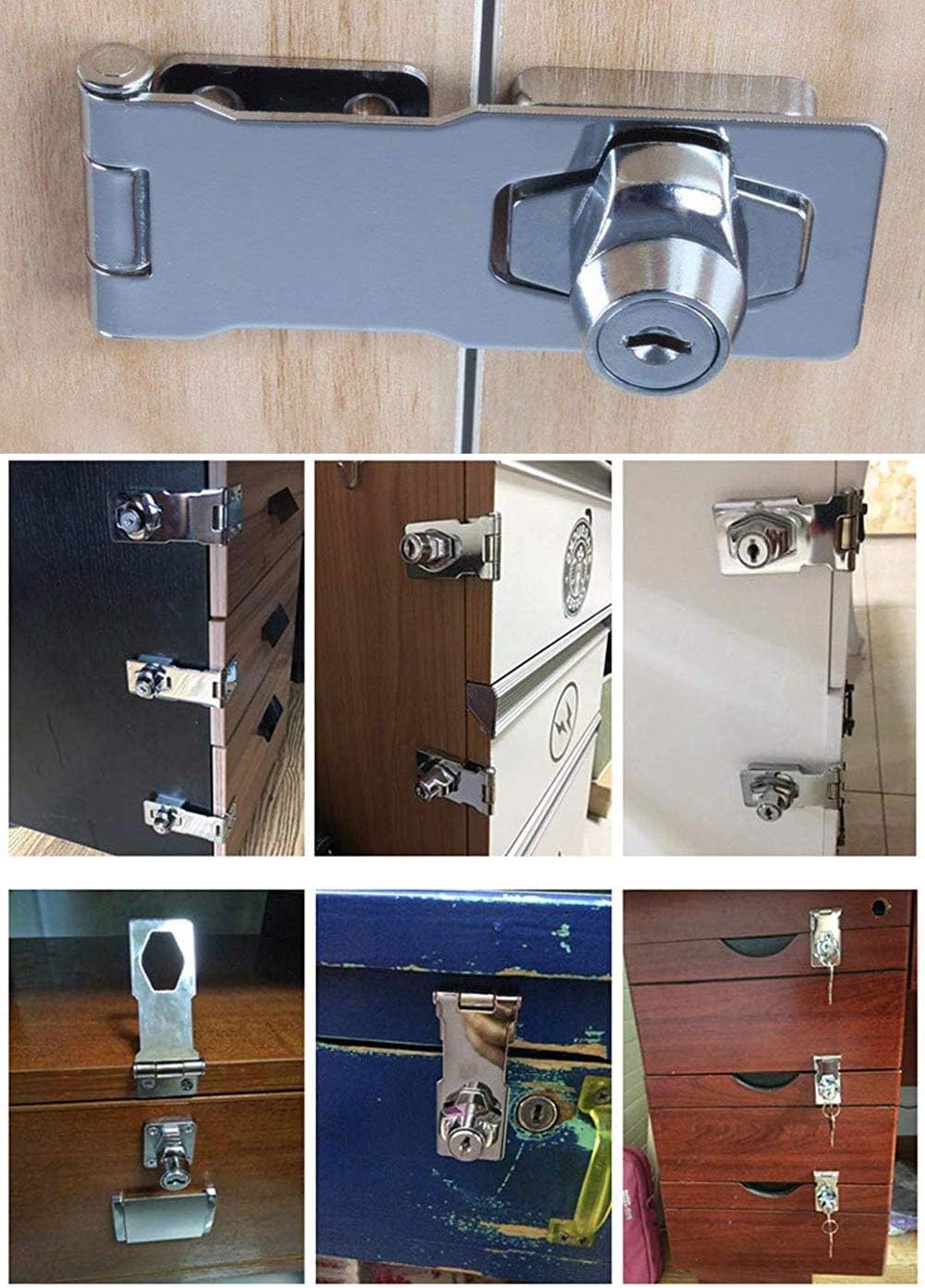 Hasp Latch Lock with Keys, HLOMVE Bifold Hinge Hasp Lock for Cabinet, Closet Lock, Shed Locking Hasp, Chrome Plated Large Size