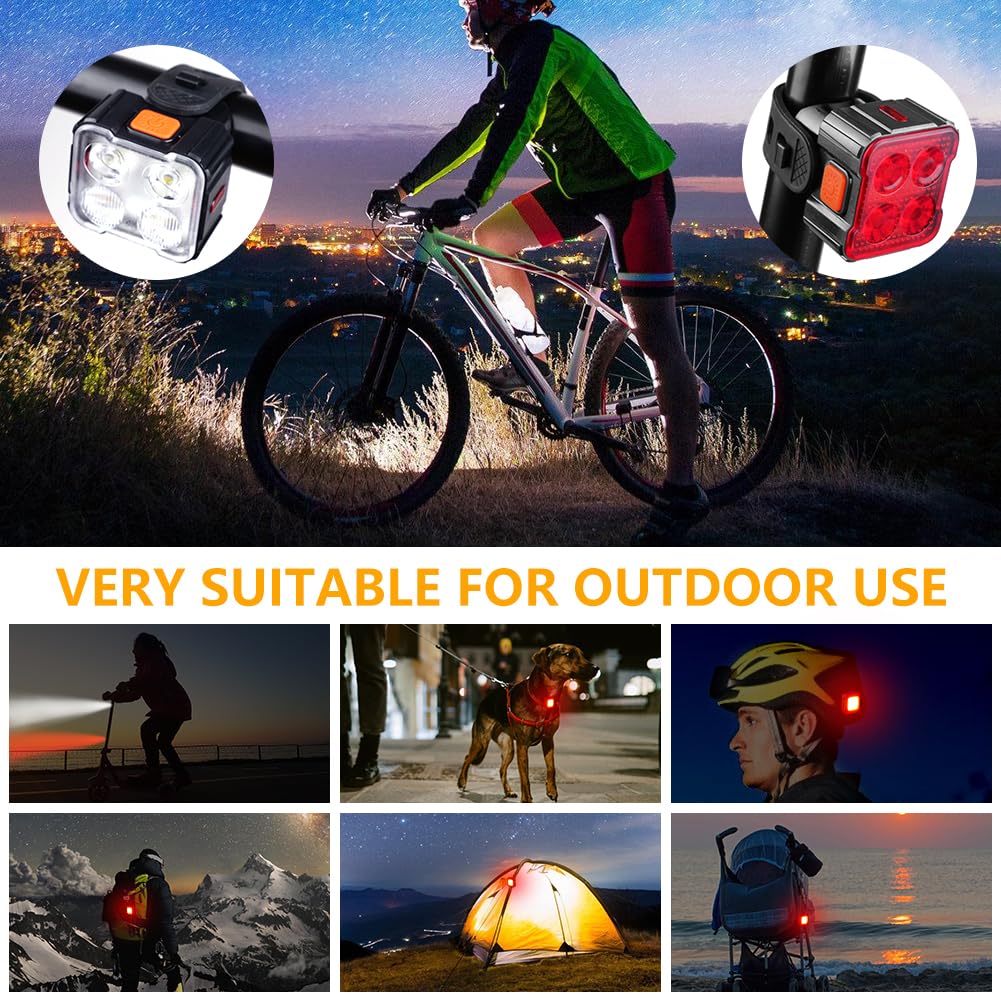 Ainiv Set Luci Bicicletta LED Ultra Sottile, Luce Bici Anteriore e Posteriore, USB Ricaricabile Luci Bicicletta, Illuminazione Luci Bici, per I'equitazione Notturna, Campeggio