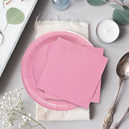Miniatura 5 de Whaline Juego de vajilla desechable de 100 piezas, color rosa claro, 50 platos de papel, 25 servilletas, 25 vasos para 25 invitados, boda,