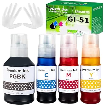 gi51 gi-51 ink compatible with canon gi-51 gi 51 ink bottles for g1520 g1560 g2520 g2560 g3520 g3560 g2570 g3570 g4570 g1530 printer 4 pack black/cyan/magenta/yellow