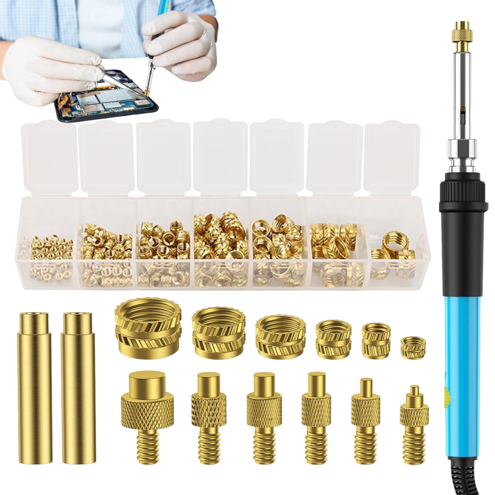 Heat Insert Tool, Soldering Iron Set, Heat Resistant Heater Adapter Kit with Welding Components, Precision Tools for Home Use, 3D Printing Projects, and Printed Circuit Board Work