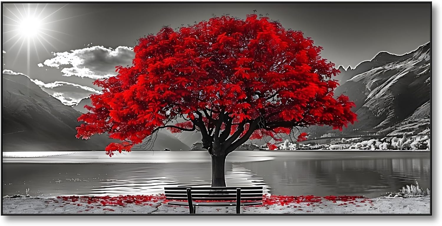 Amazon.com: Wall Art Red Trees,Canvas Wall Art Red Tree,Red Tree Canvas ...