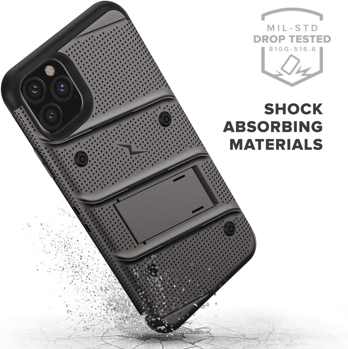 Flash Deals - 50% OFF ZIZO Bolt Series iPhone 11 Pro Max Case - Heavy-Duty Military-Grade Drop Protection w/Kickstand Included Belt Clip Holster Tempered Glass Lanyard - Gun Metal Gray