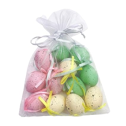 CALANDIS 12Pcs Easter Eggs Ornament DIY Crafts Colorful Eggs with Rope Party Supplies Speckled | 12 Easter Eggs Ornament