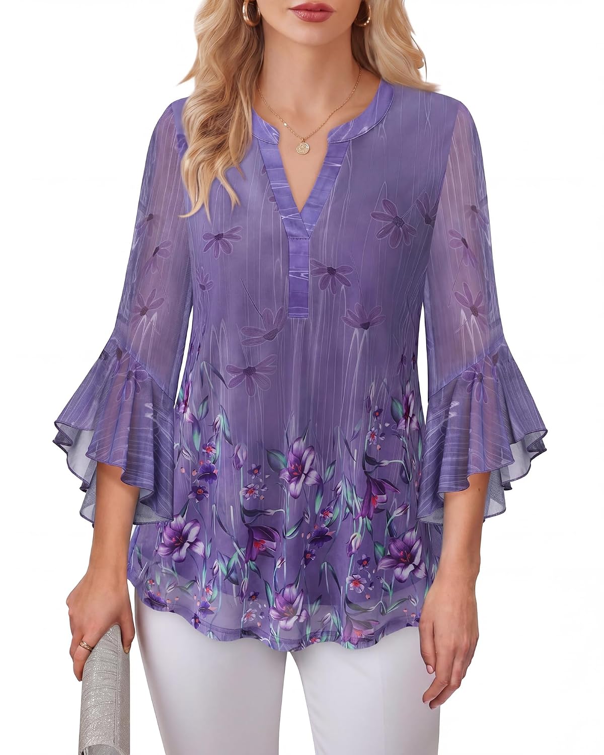 Lotusmile Women's 3/4 Sleeve Dressy Tops Elegant V Neck Blouse for Women Casual Work Evening Party - Review, Price and Buying Guide