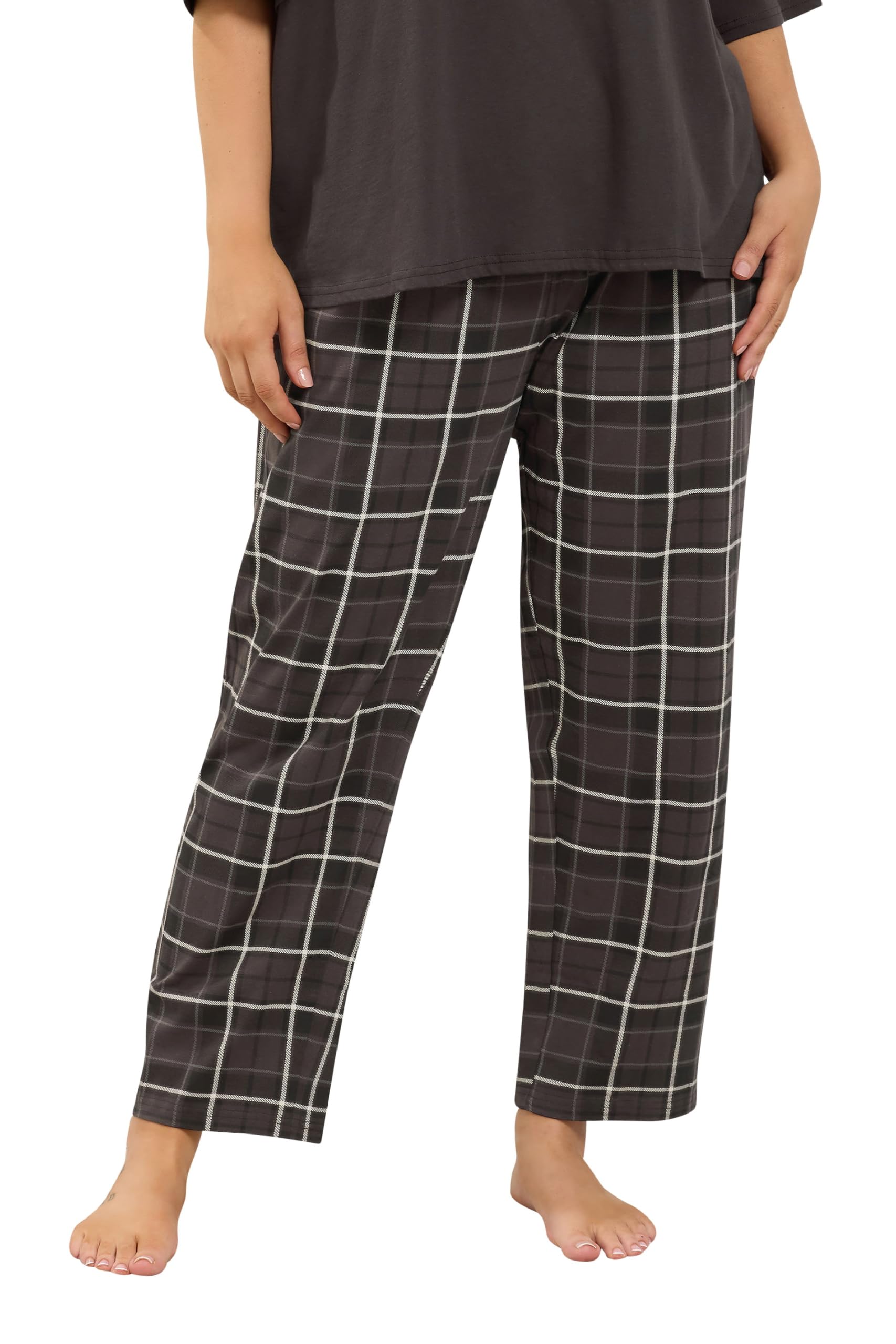 Yours Women's Dark Brown Curve Chocolate Brown Check Wide Leg Cotton Pyjama Bottoms - Plus Size Curve