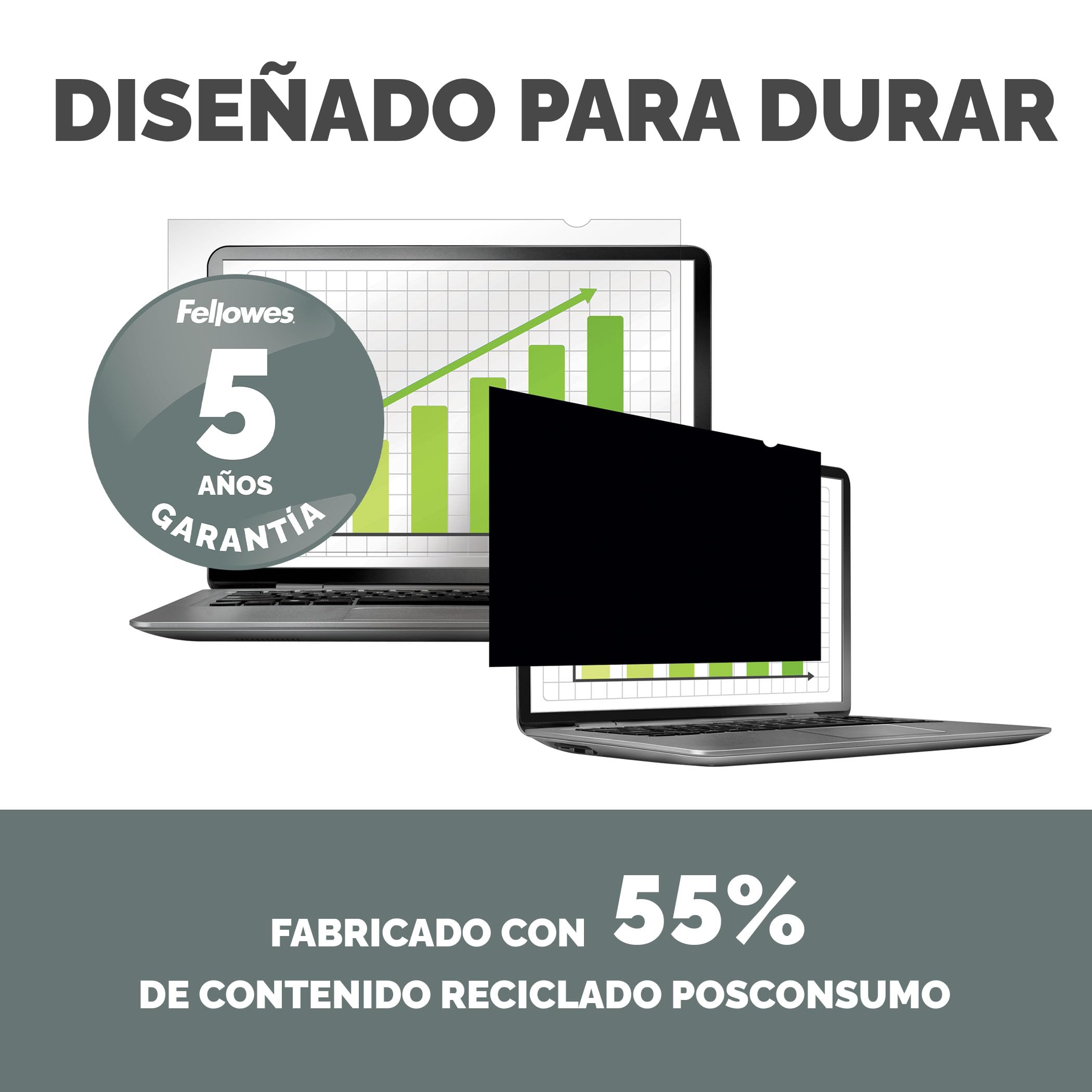 Fellowes Filtro de privacidad PrivaScreen™ – Protector de pantalla antirreflejos con filtro de luz azul para portátil 14.0" (16:9, 310 × 176mm) con pestañas Quick Reveal™