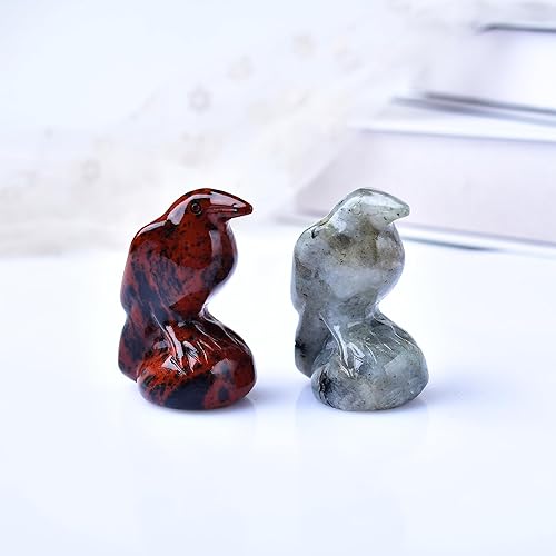 Miniatura 9 de DZJXBZhu Estatua de bolsillo de Guardián de la suerte tallada a mano de cristal natural de cuervo de obsidiana, estatua de animal de cristal
