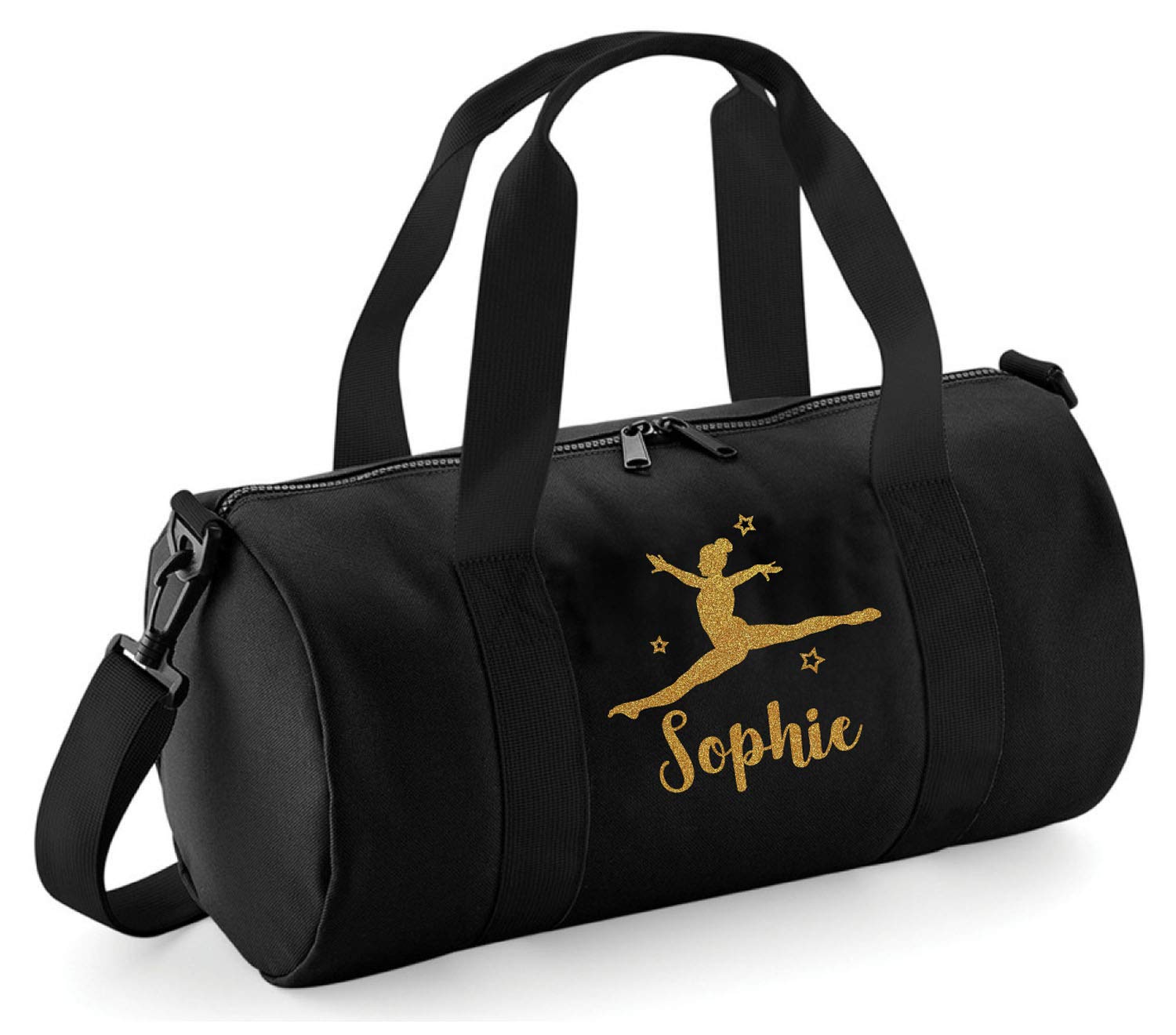 beyondsome Personalised Girls Split Jump Gymnastics Glitter Barrel Bag